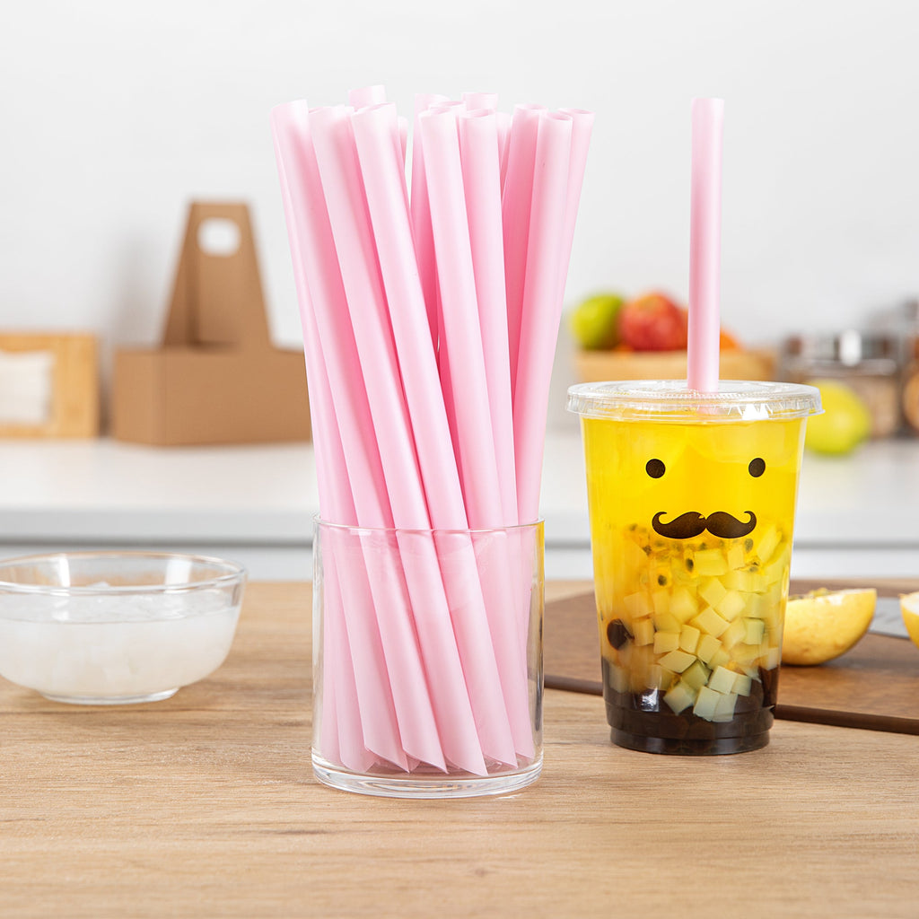 Basic Nature Pink PLA Plastic Extra Wide Boba Straw - Unwrapped, Compostable, Pointed - 9" - 1000 count box