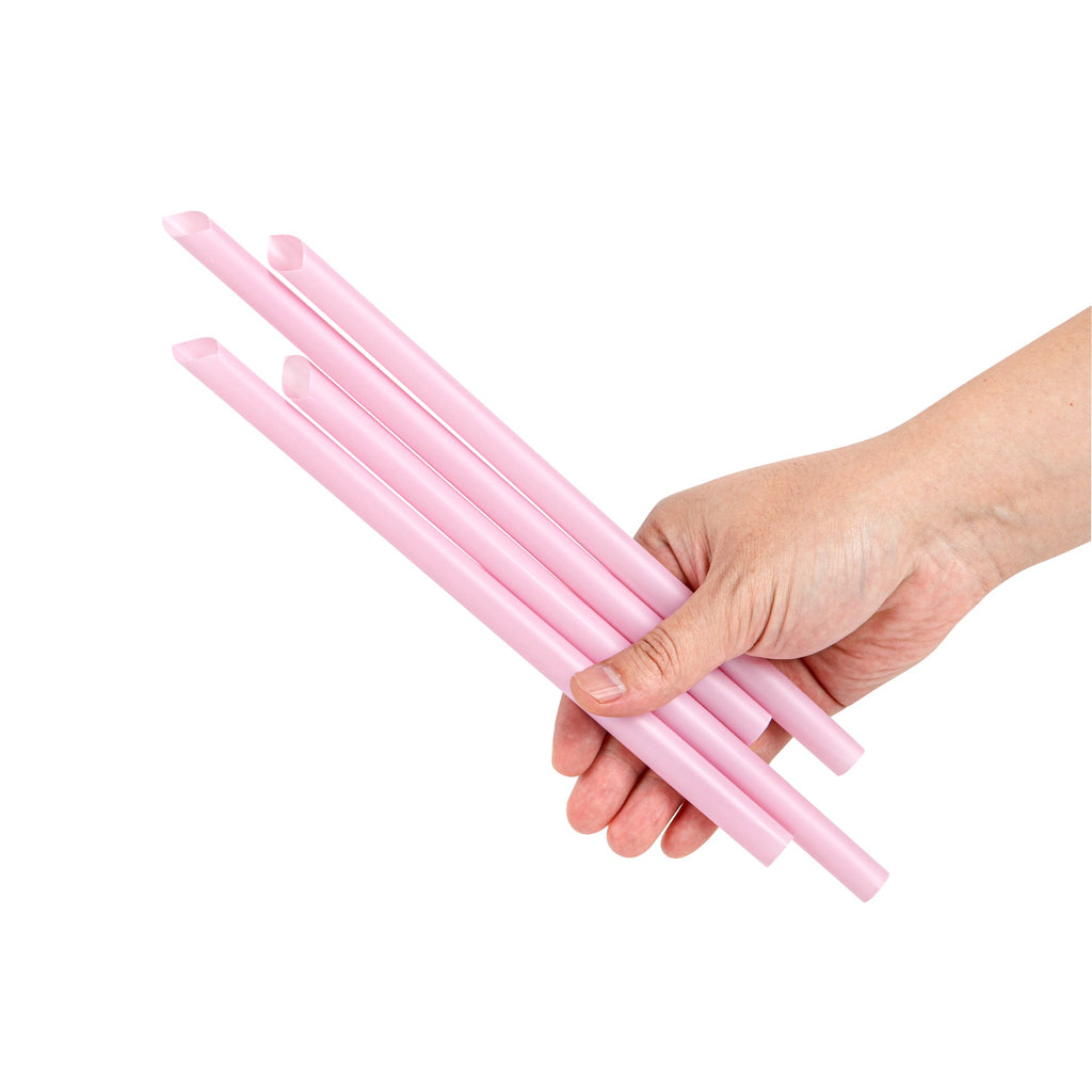 Basic Nature Pink PLA Plastic Extra Wide Boba Straw - Unwrapped, Compostable, Pointed - 9" - 1000 count box