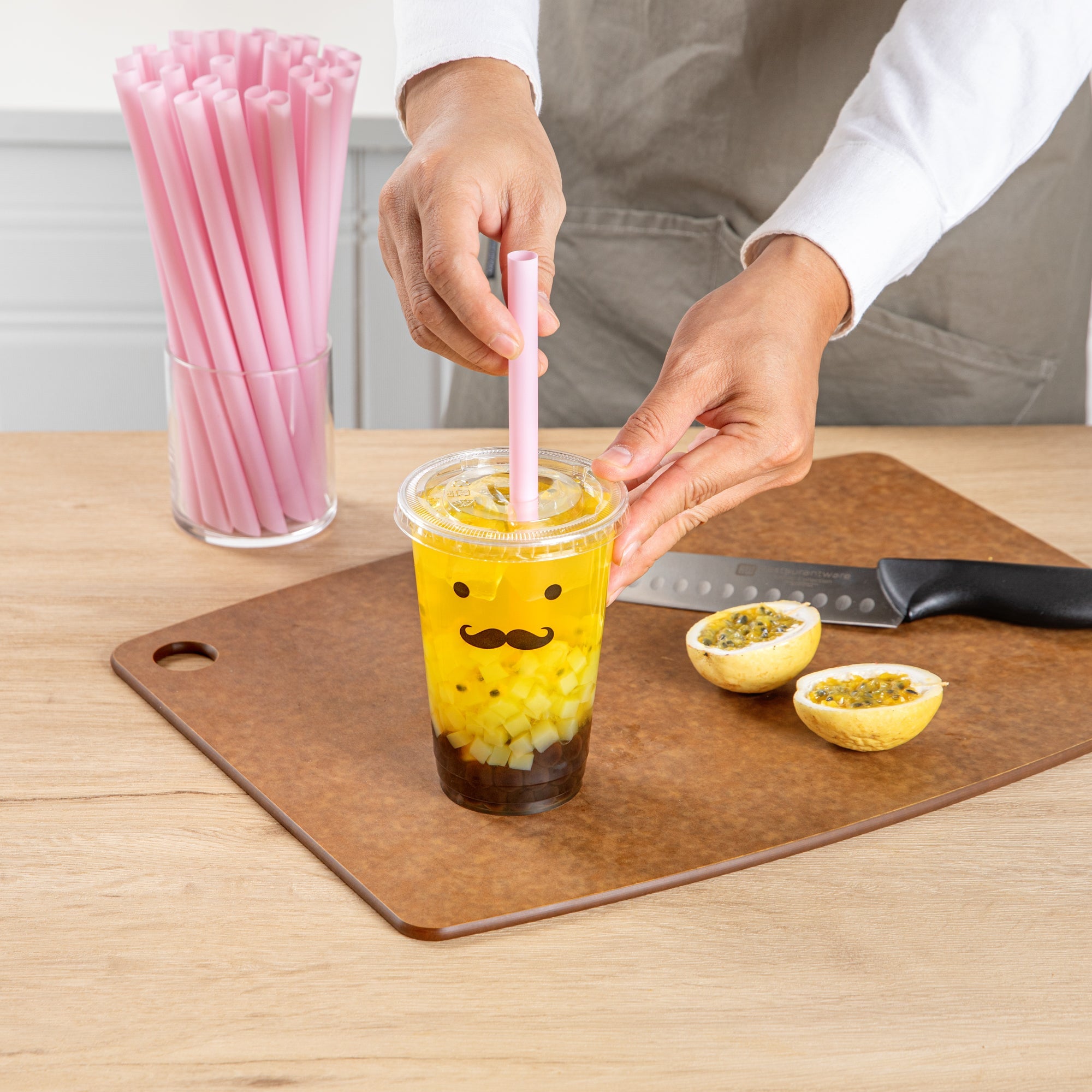 Basic Nature Pink PLA Plastic Extra Wide Boba Straw - Unwrapped, Compostable, Pointed - 9" - 1000 count box
