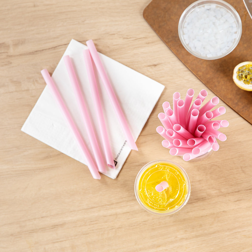 Basic Nature Pink PLA Plastic Extra Wide Boba Straw - Unwrapped, Compostable, Pointed - 9" - 1000 count box