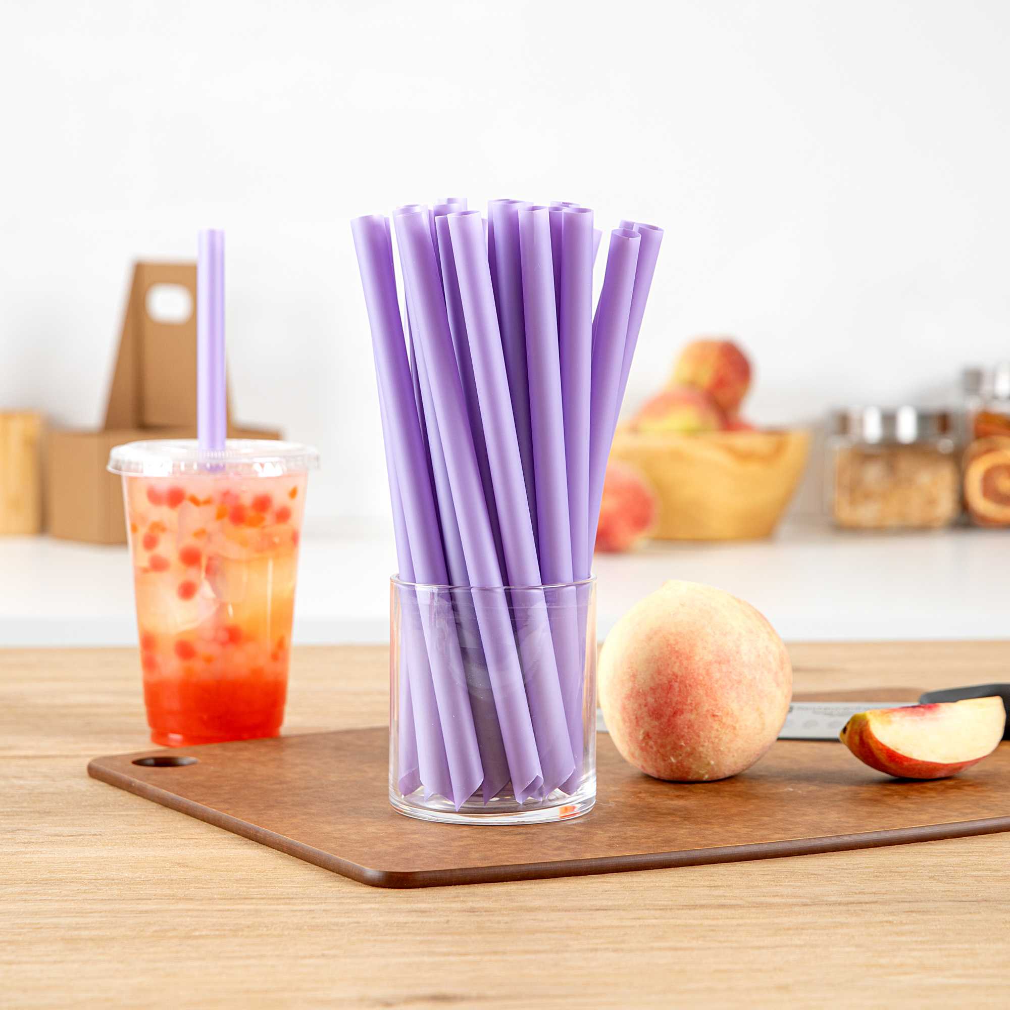 Basic Nature Purple PLA Plastic Extra Wide Boba Straw - Unwrapped, Compostable, Pointed - 9" - 100 count box