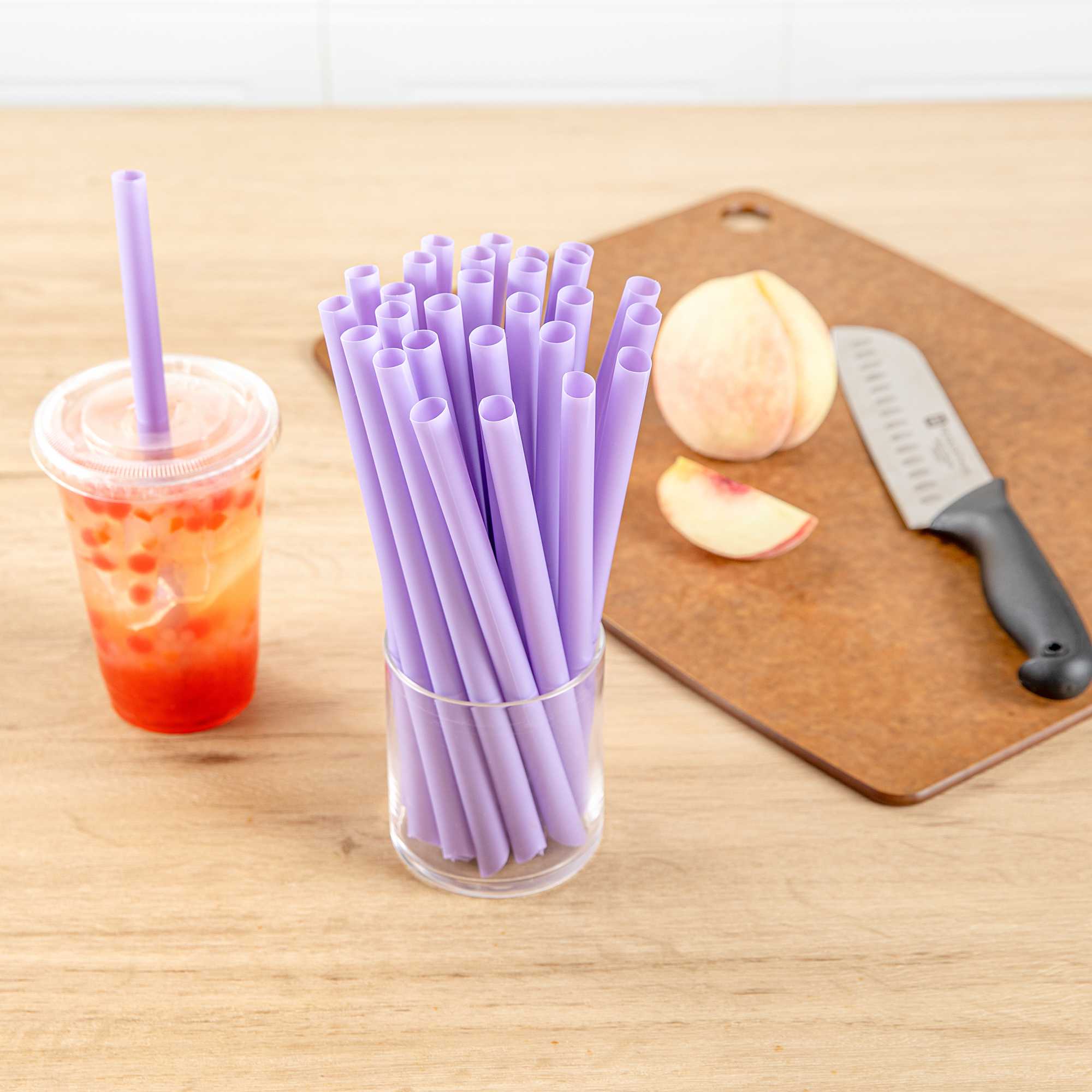 Basic Nature Purple PLA Plastic Extra Wide Boba Straw - Unwrapped, Compostable, Pointed - 9" - 100 count box