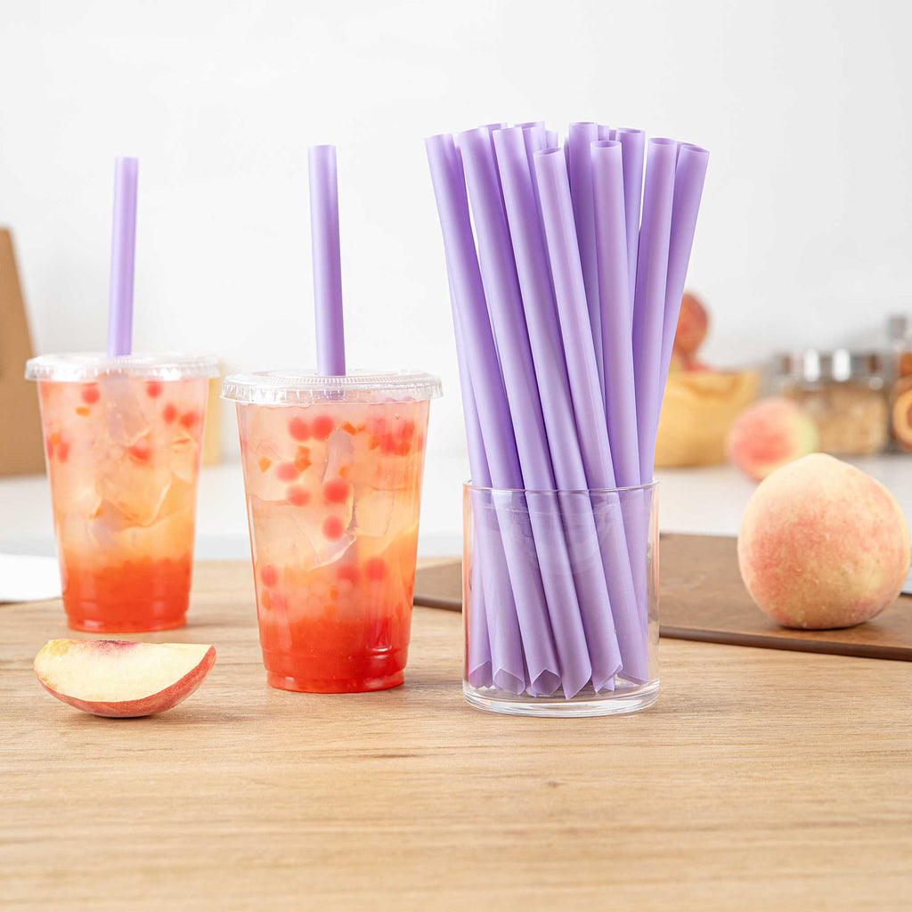 Basic Nature Purple PLA Plastic Extra Wide Boba Straw - Unwrapped, Compostable, Pointed - 9" - 100 count box