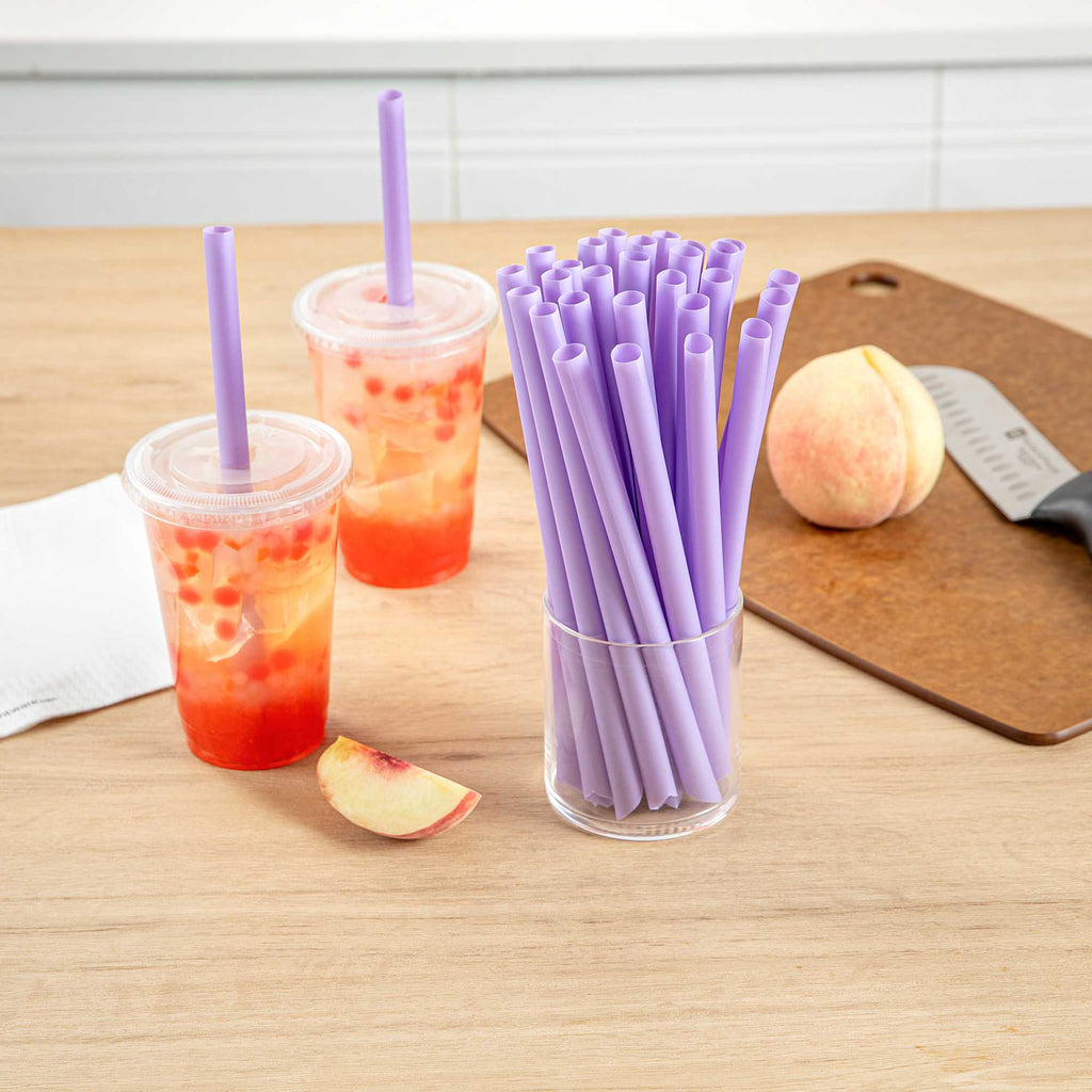 Basic Nature Purple PLA Plastic Extra Wide Boba Straw - Unwrapped, Compostable, Pointed - 9" - 100 count box