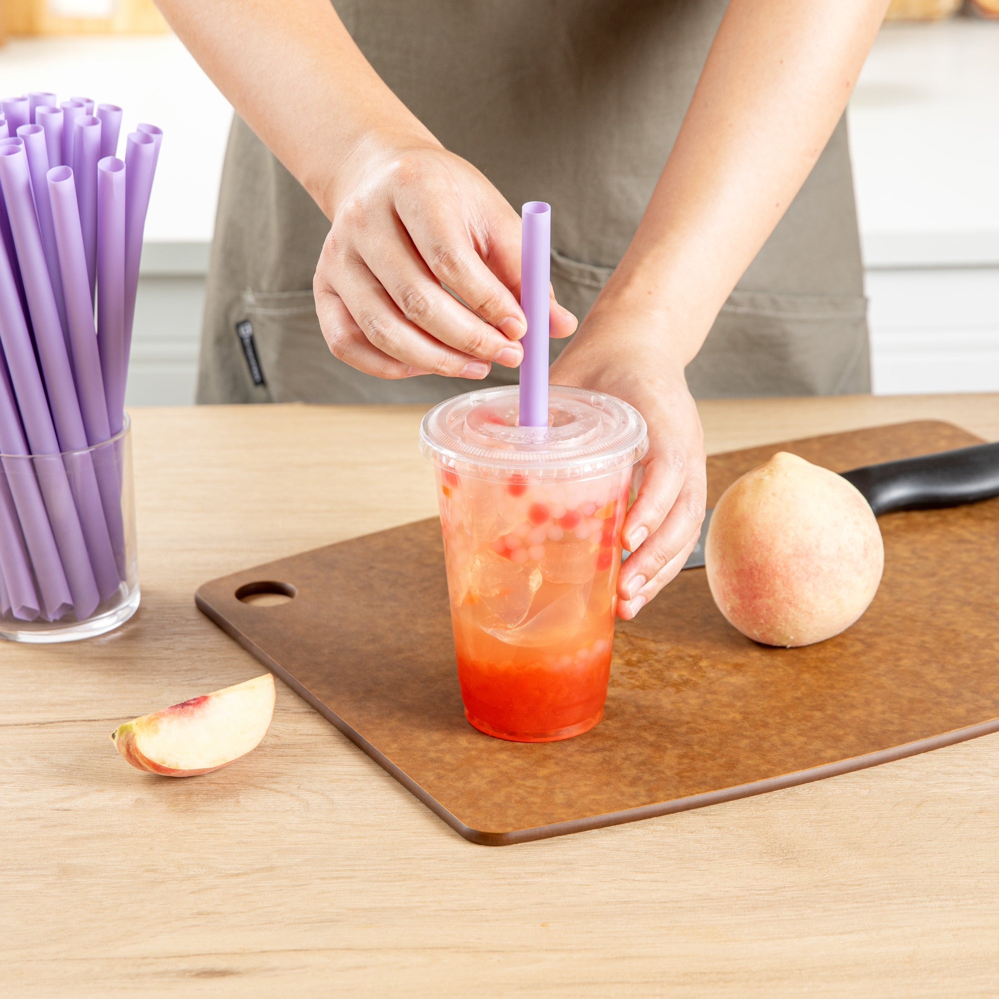 Basic Nature Purple PLA Plastic Extra Wide Boba Straw - Unwrapped, Compostable, Pointed - 9" - 1000 count box