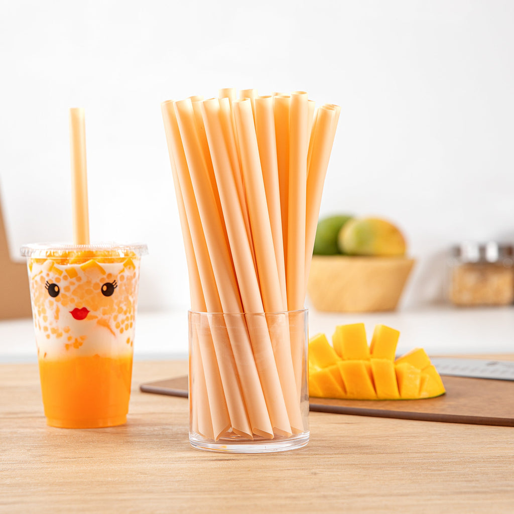 Basic Nature Orange PLA Plastic Extra Wide Boba Straw - Unwrapped, Compostable, Pointed - 9" - 100 count box