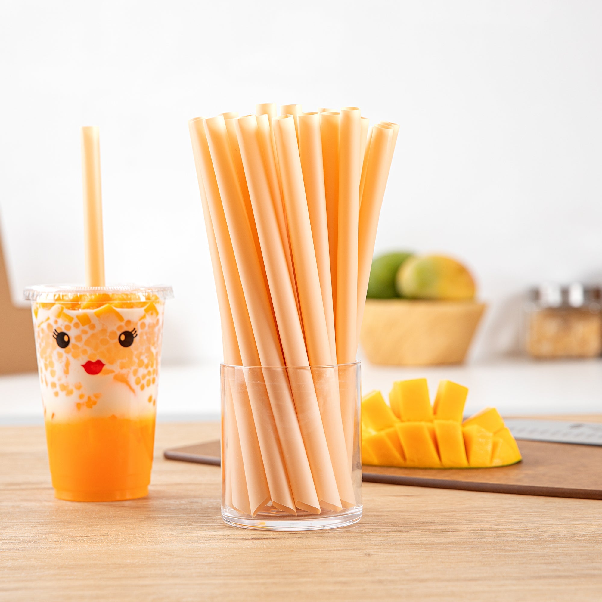 Basic Nature Orange PLA Plastic Extra Wide Boba Straw - Unwrapped, Compostable, Pointed - 9" - 100 count box