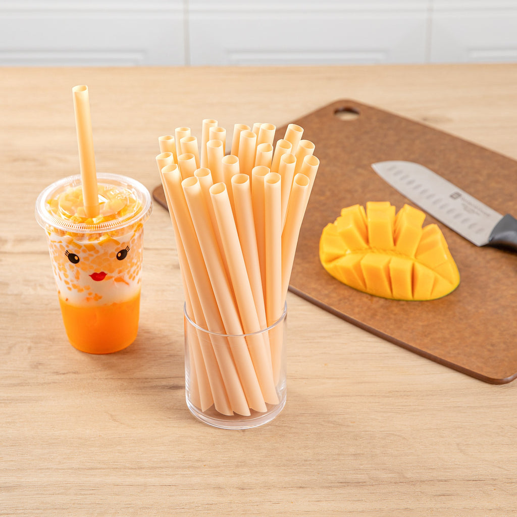 Basic Nature Orange PLA Plastic Extra Wide Boba Straw - Unwrapped, Compostable, Pointed - 9" - 100 count box
