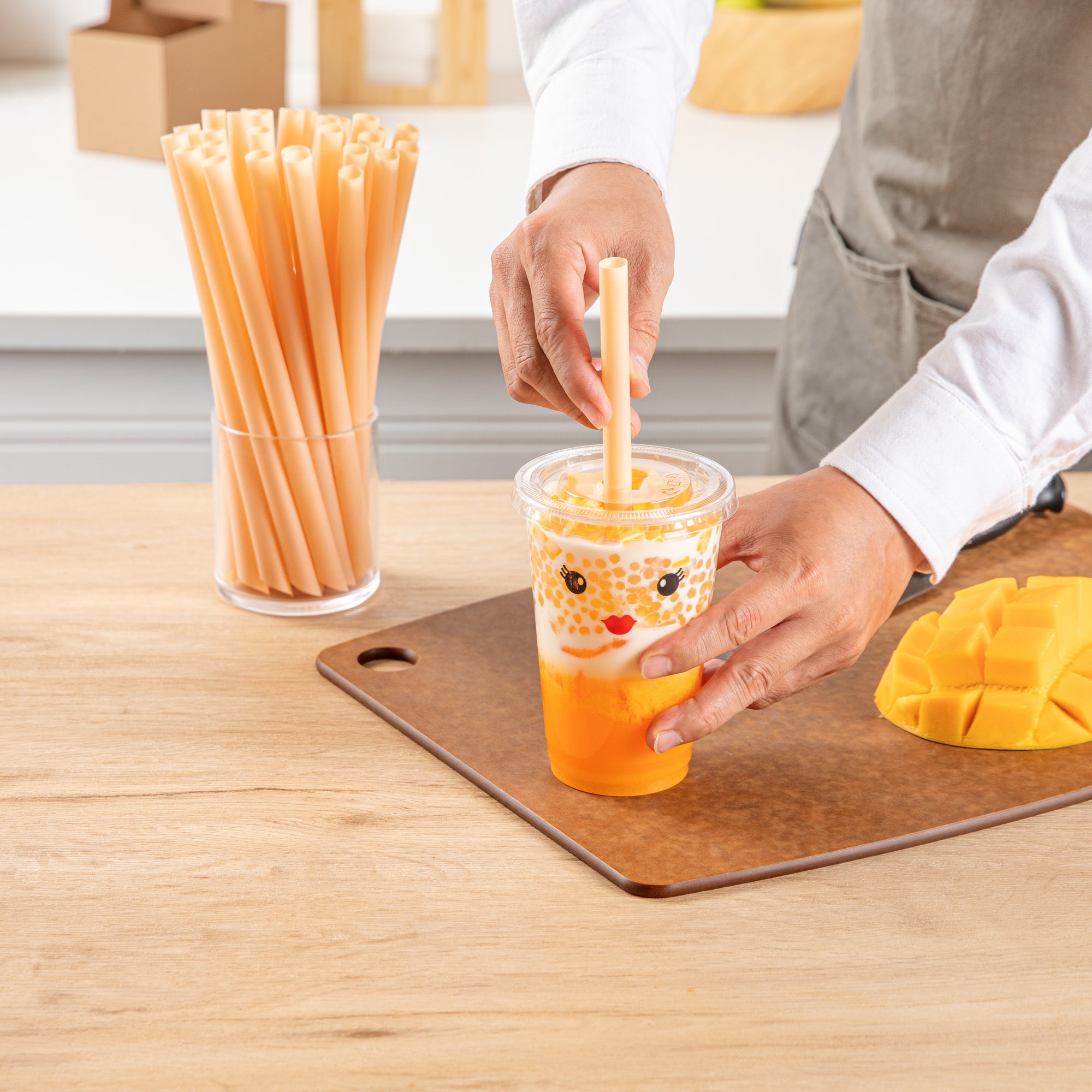 Basic Nature Orange PLA Plastic Extra Wide Boba Straw - Unwrapped, Compostable, Pointed - 9" - 100 count box