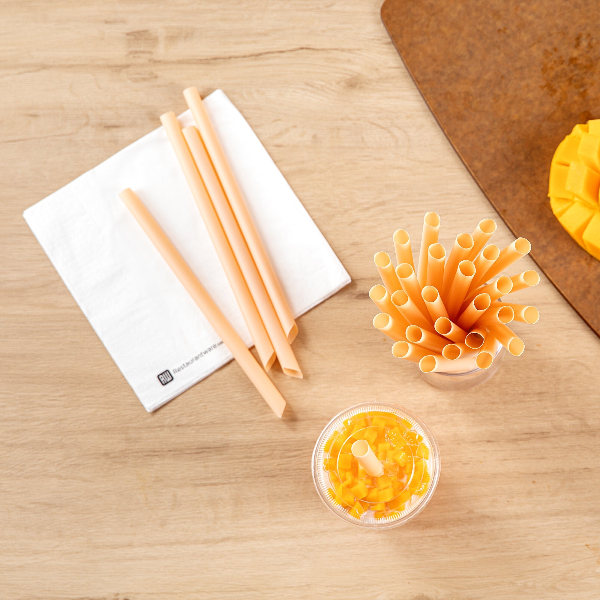 Basic Nature Orange PLA Plastic Extra Wide Boba Straw - Unwrapped, Compostable, Pointed - 9" - 100 count box