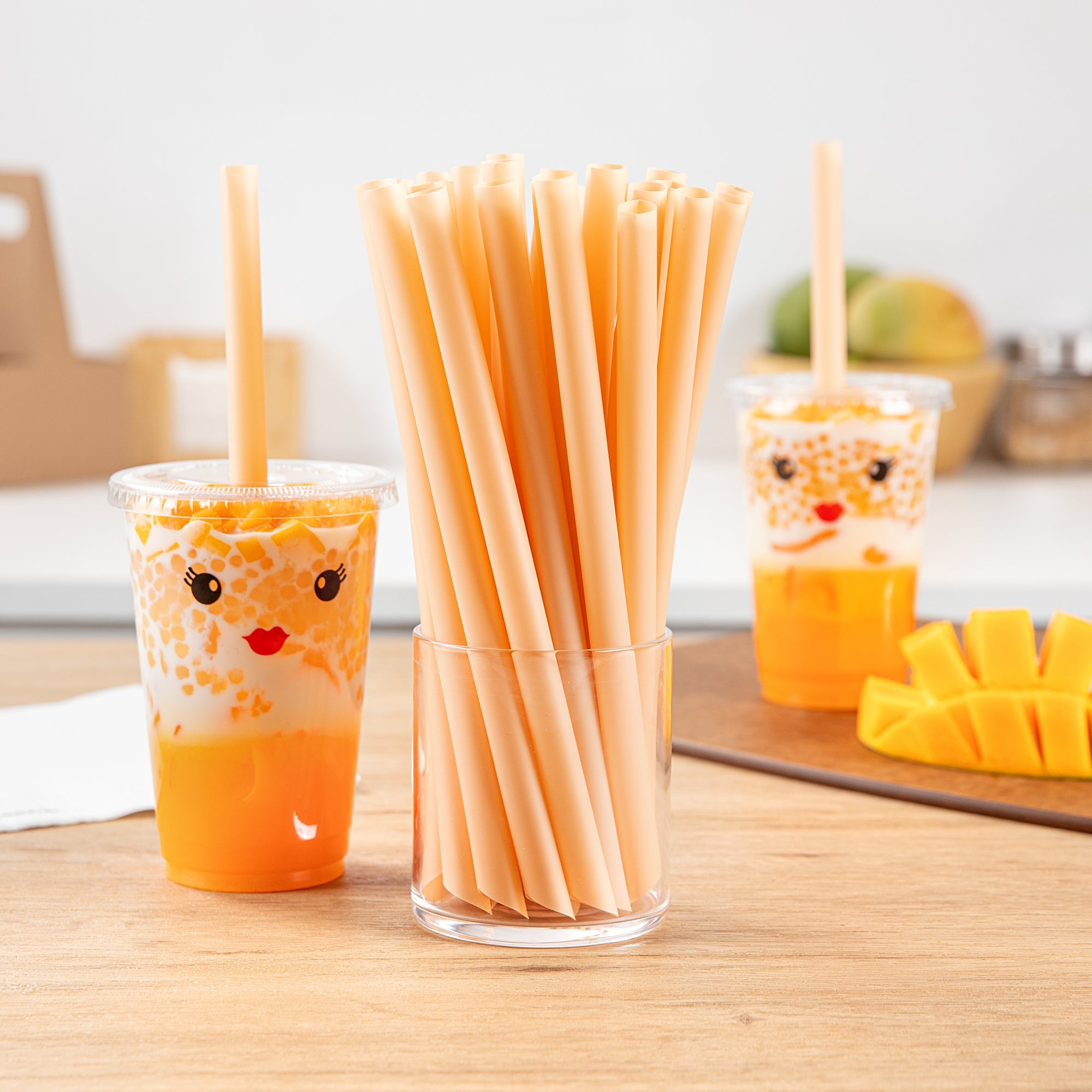 Basic Nature Orange PLA Plastic Extra Wide Boba Straw - Unwrapped, Compostable, Pointed - 9" - 100 count box