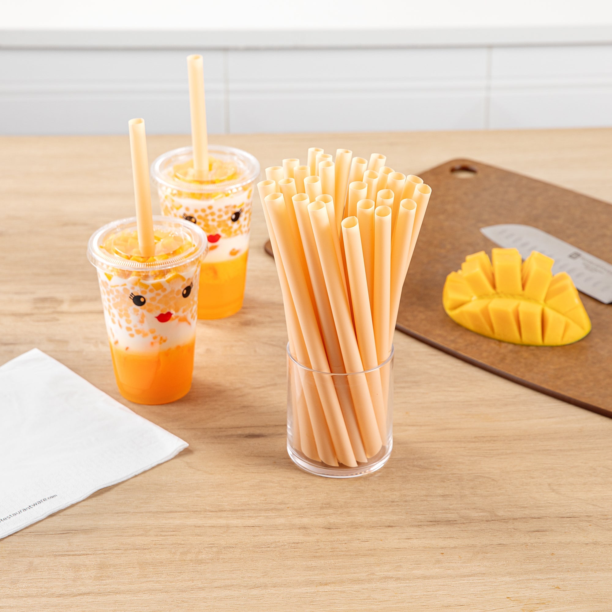 Basic Nature Orange PLA Plastic Extra Wide Boba Straw - Unwrapped, Compostable, Pointed - 9" - 100 count box