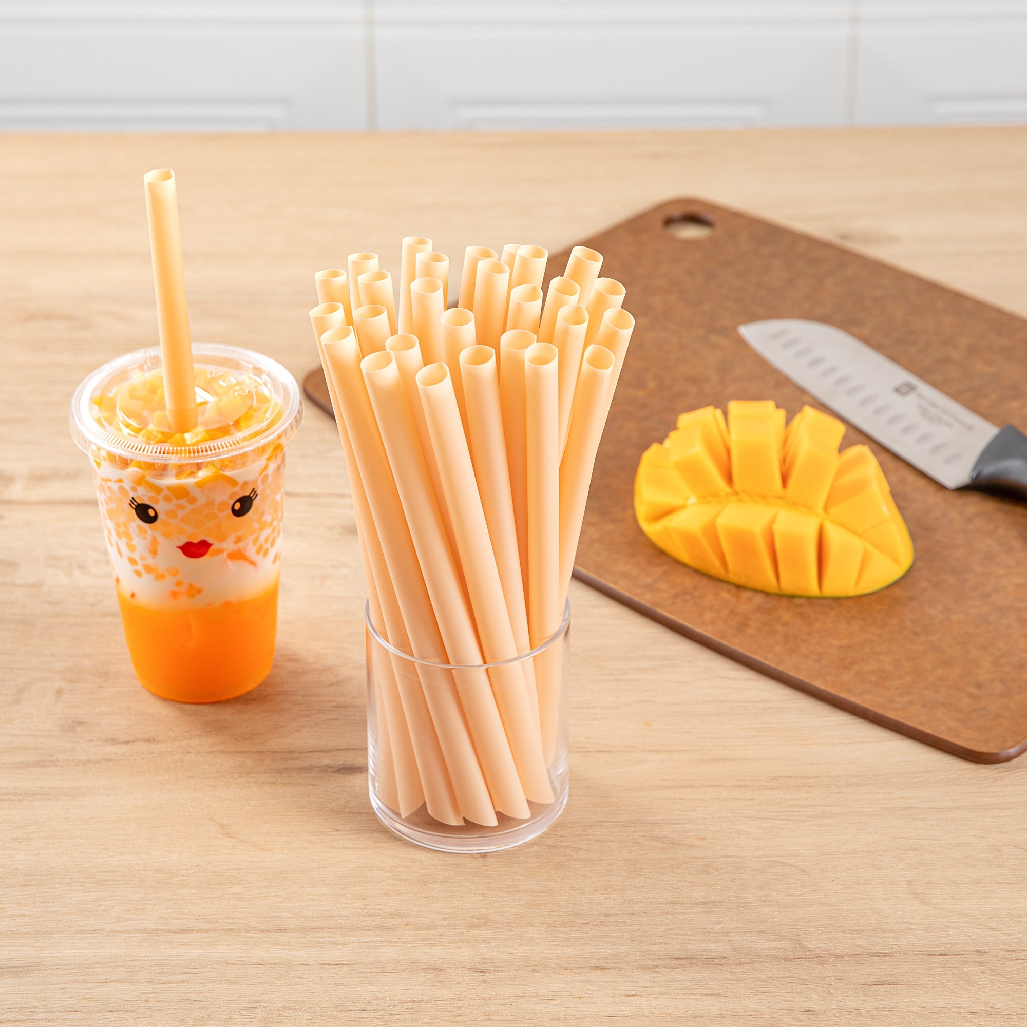 Basic Nature Orange PLA Plastic Extra Wide Boba Straw - Unwrapped, Compostable, Pointed - 9" - 1000 count box