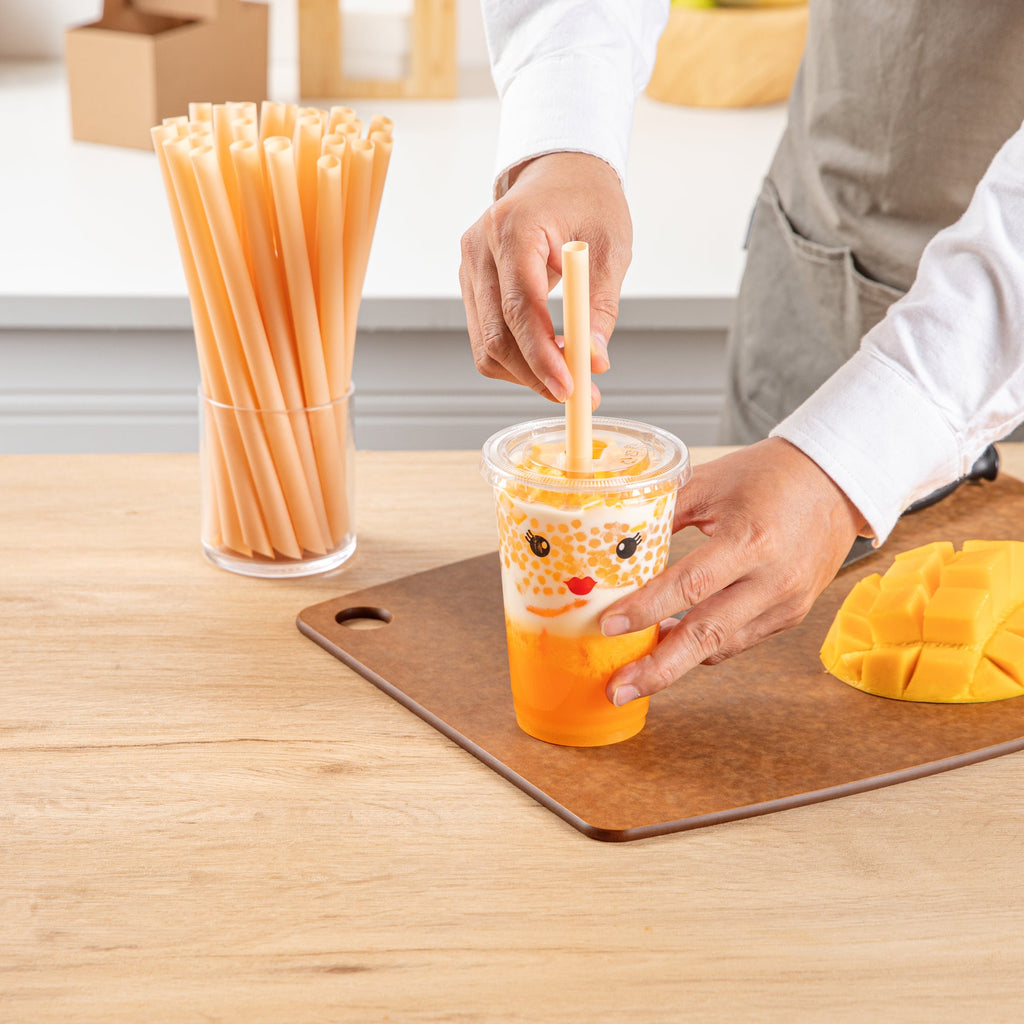 Basic Nature Orange PLA Plastic Extra Wide Boba Straw - Unwrapped, Compostable, Pointed - 9" - 1000 count box