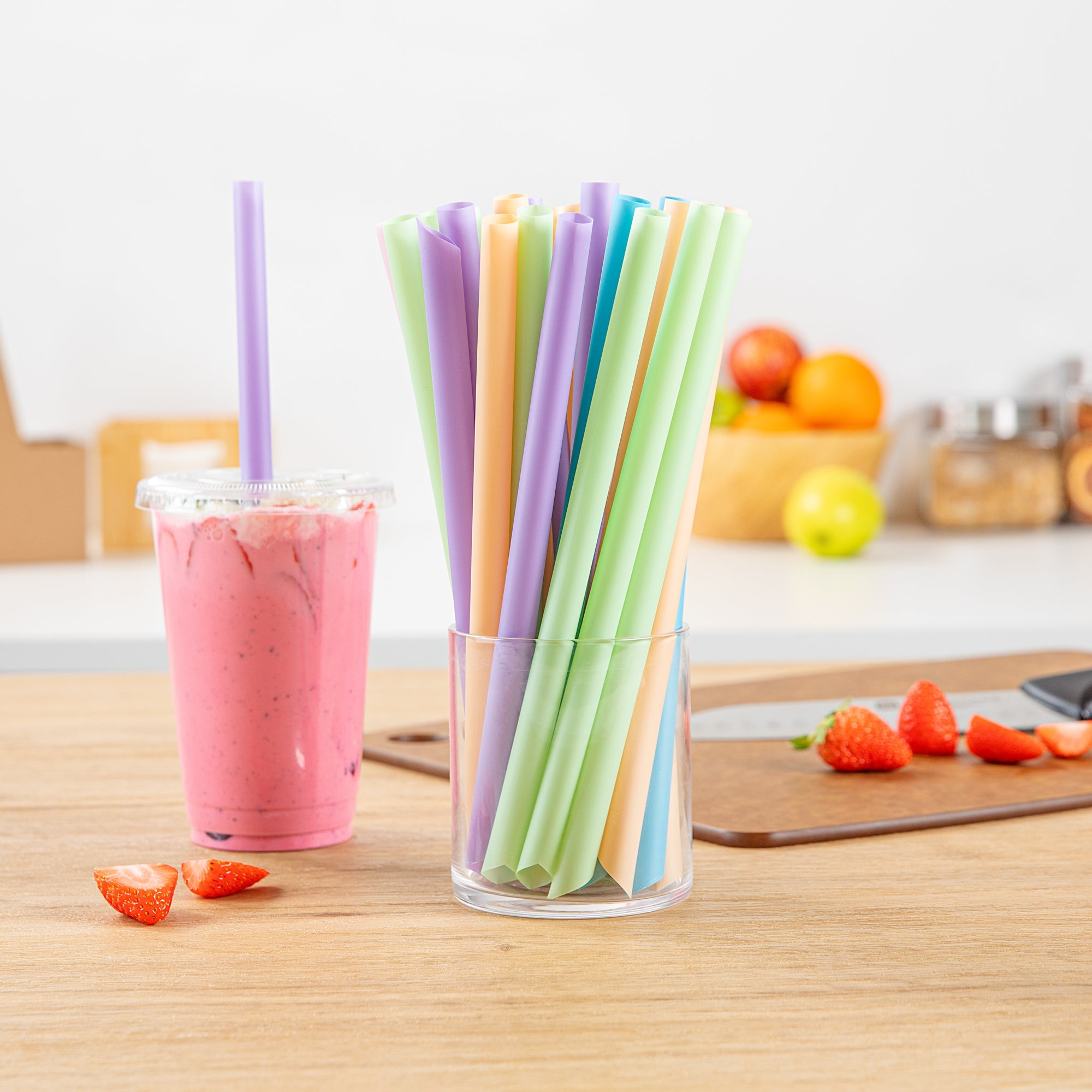 Basic Nature Assorted PLA Plastic Straw - Unwrapped, Compostable, Pointed - 9" - 1000 count box