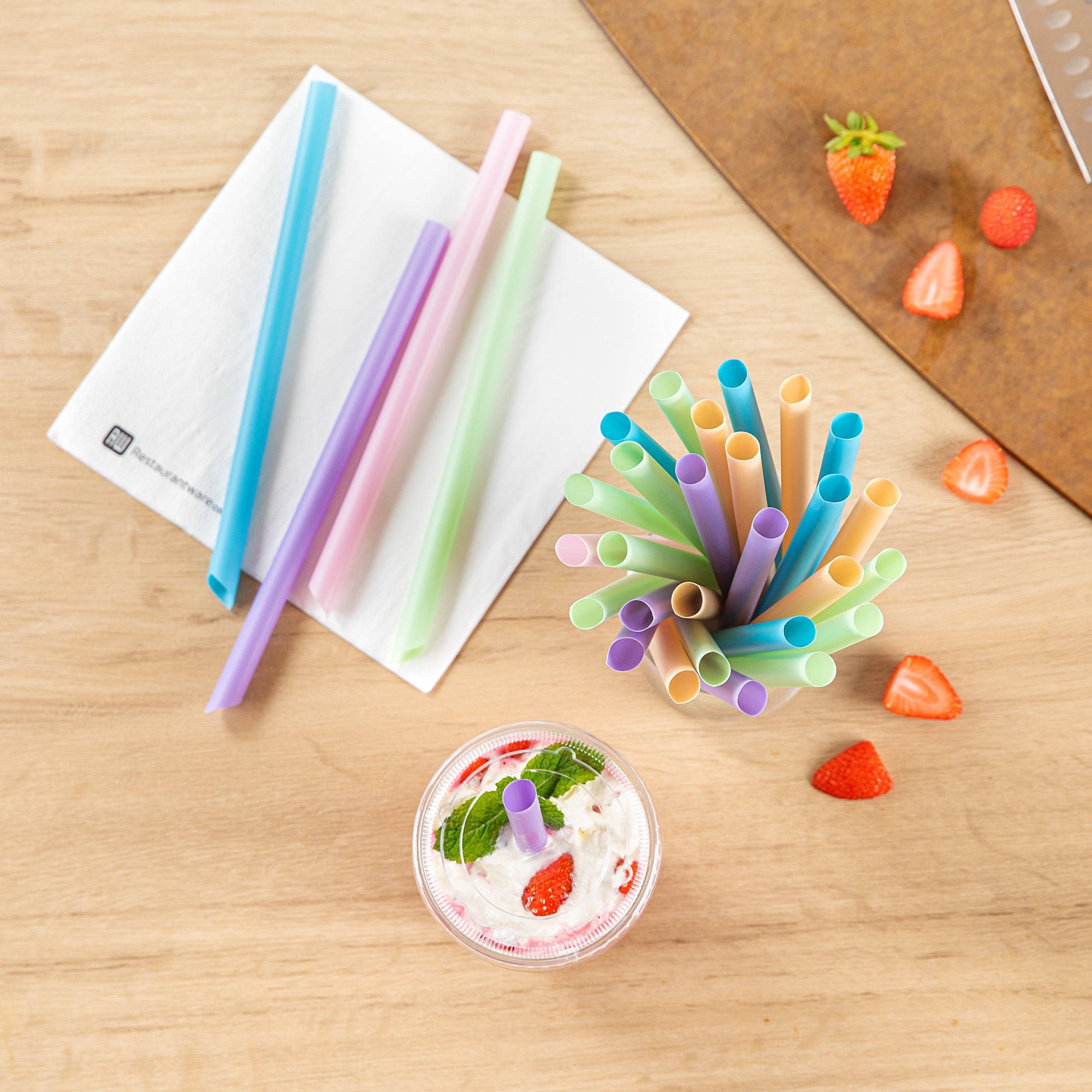 Basic Nature Assorted PLA Plastic Straw - Unwrapped, Compostable, Pointed - 9" - 1000 count box