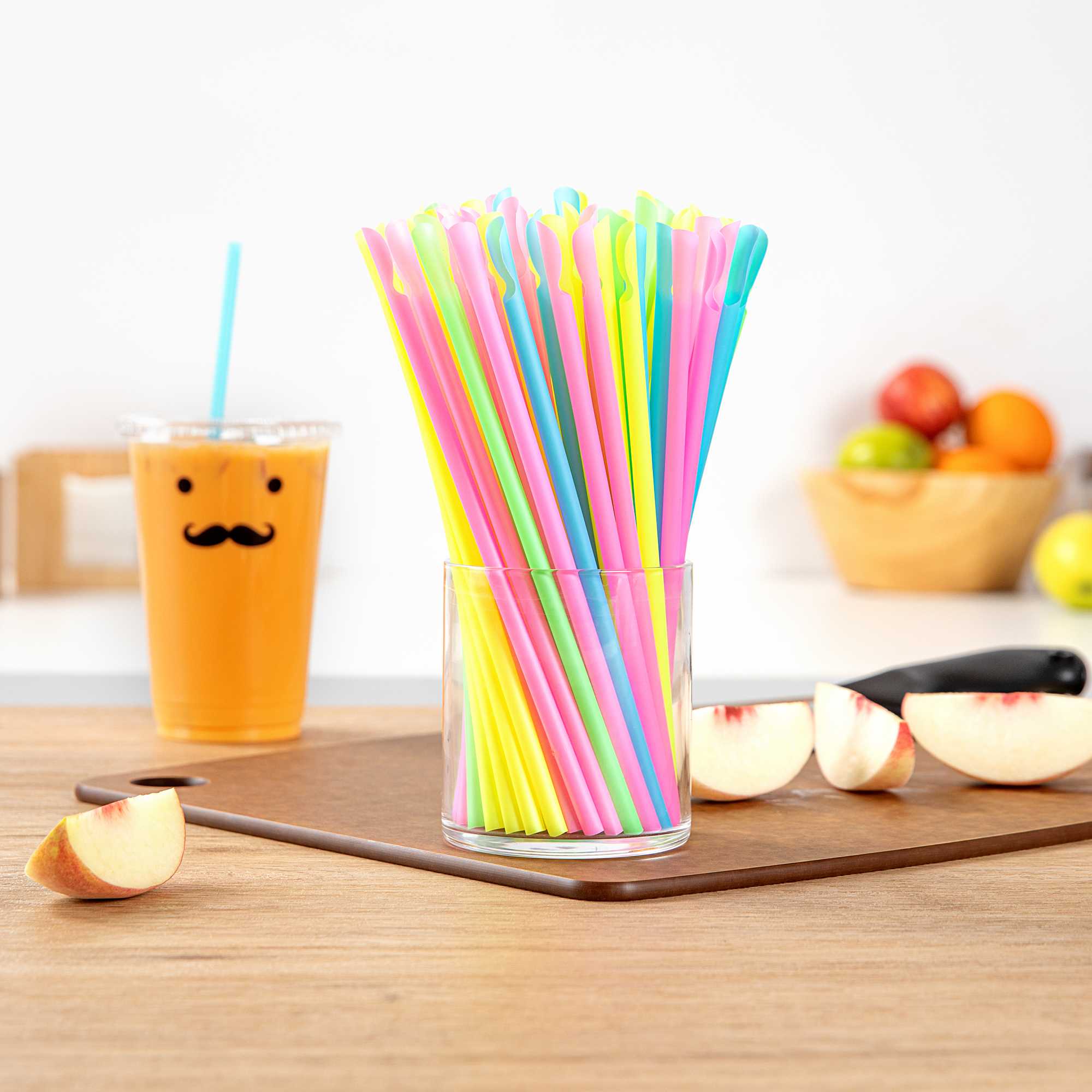 Basic Nature Assorted PLA Plastic Spoon Straw - Unwrapped, Compostable - 8" - 100 count box