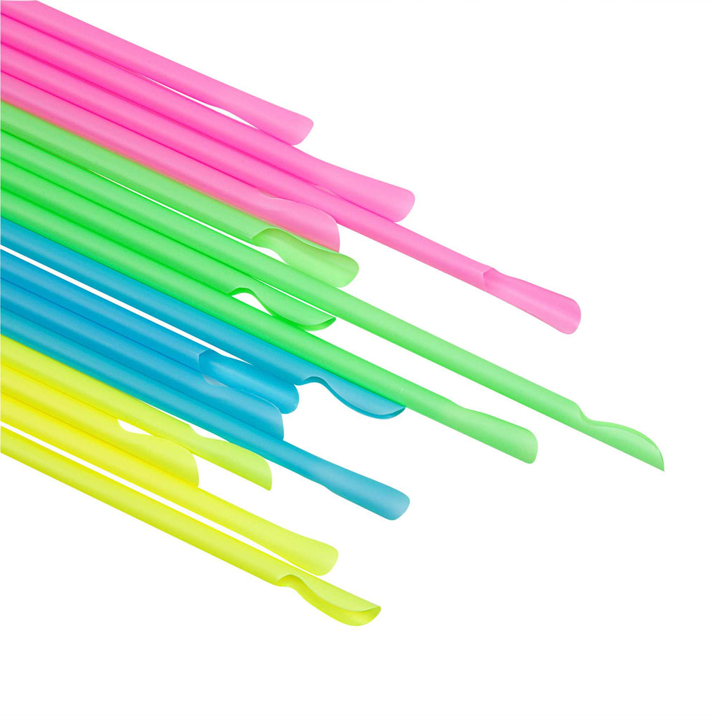 Basic Nature Assorted PLA Plastic Spoon Straw - Unwrapped, Compostable - 8" - 100 count box