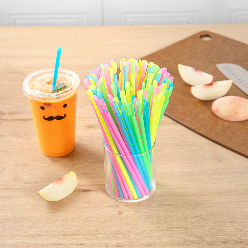 Basic Nature Assorted PLA Plastic Spoon Straw - Unwrapped, Compostable - 8" - 100 count box