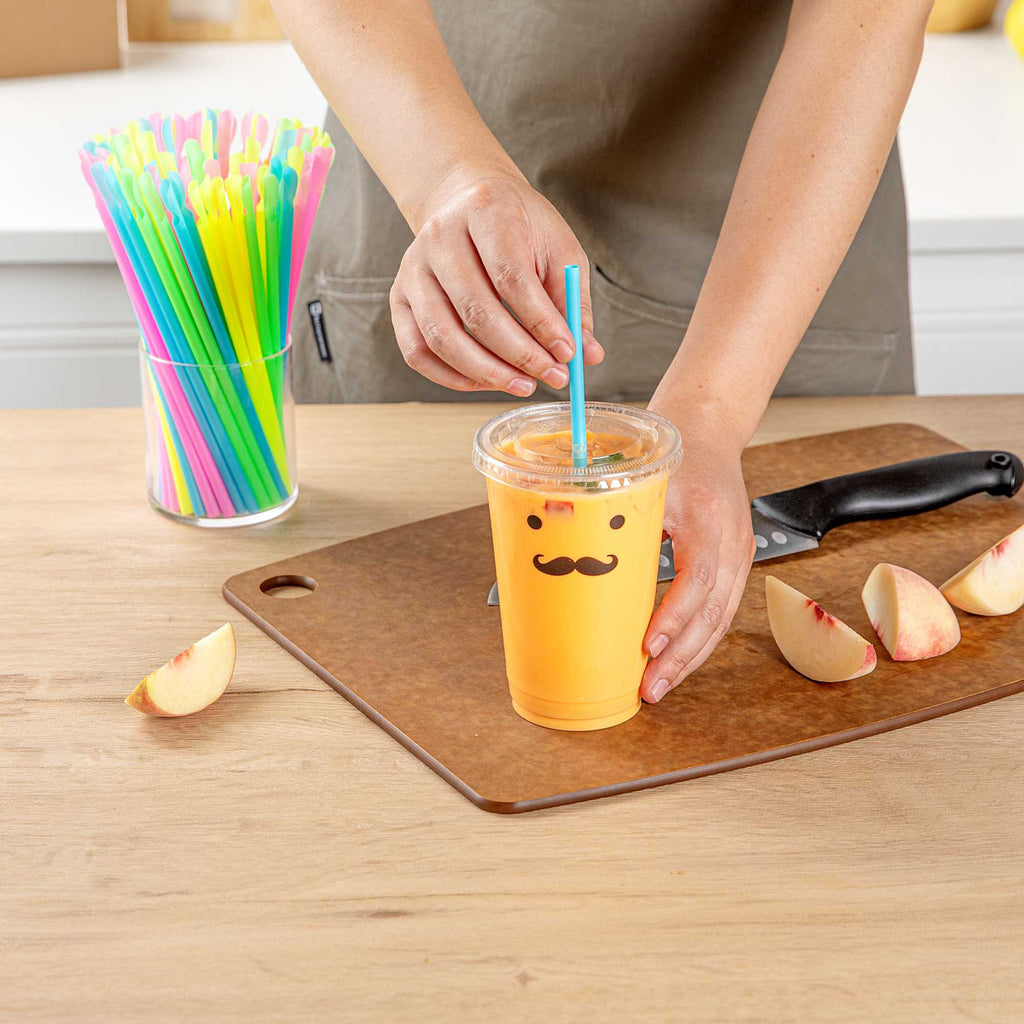 Basic Nature Assorted PLA Plastic Spoon Straw - Unwrapped, Compostable - 8" - 100 count box