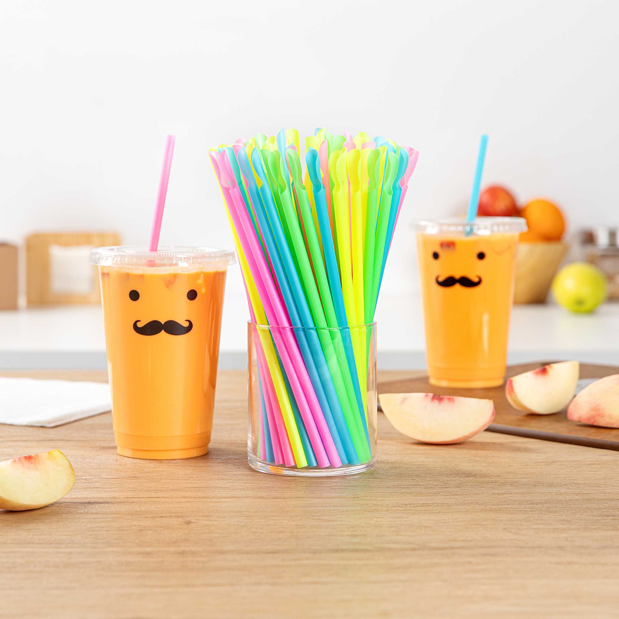 Basic Nature Assorted PLA Plastic Spoon Straw - Unwrapped, Compostable - 8" - 100 count box