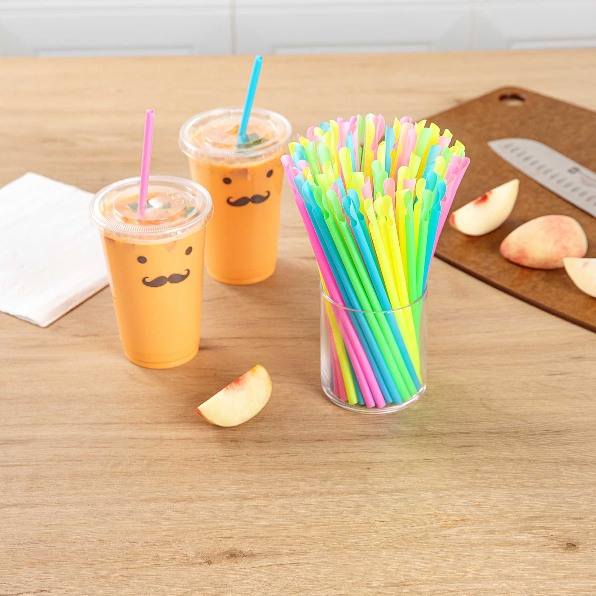 Basic Nature Assorted PLA Plastic Spoon Straw - Unwrapped, Compostable - 8" - 100 count box