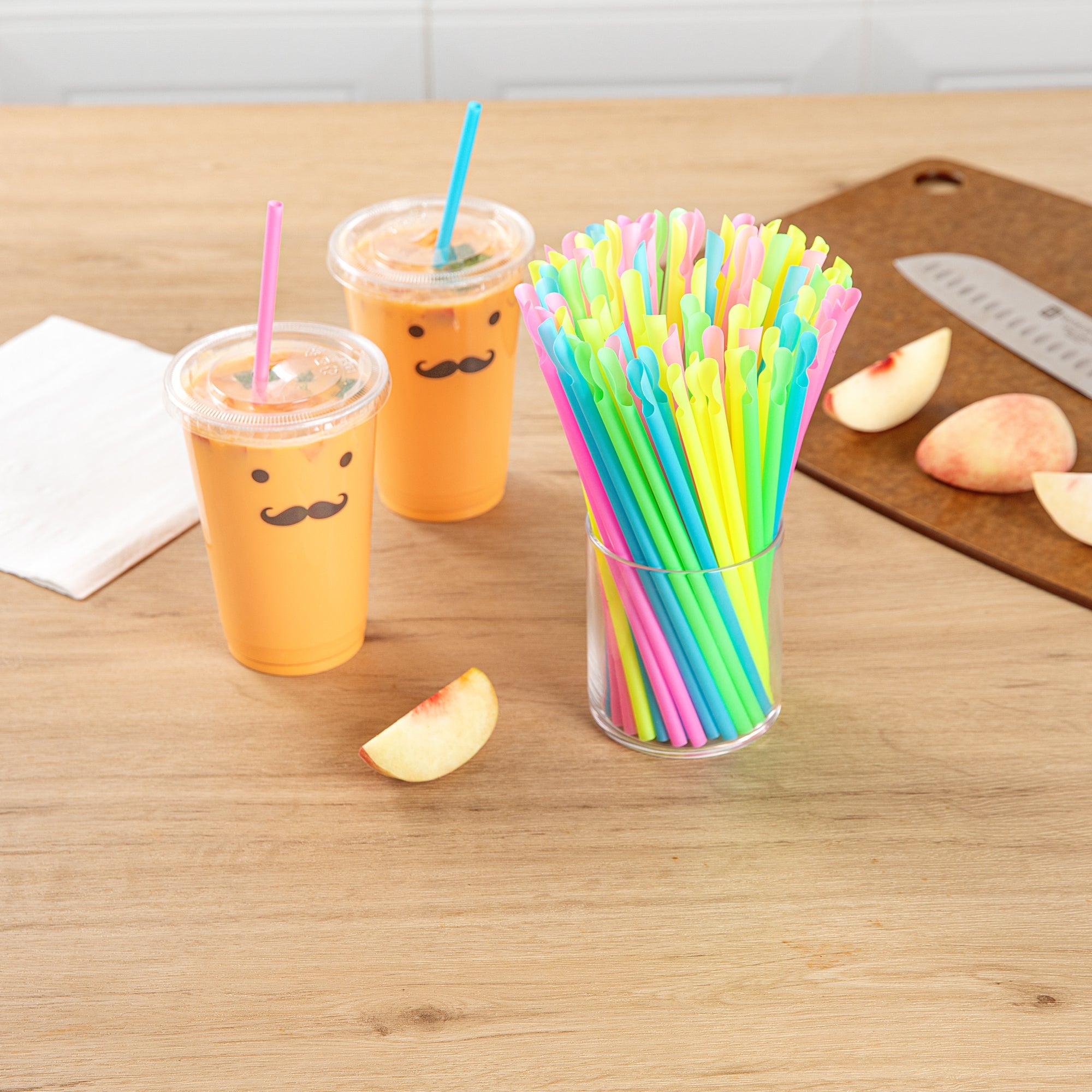 Basic Nature Assorted PLA Plastic Spoon Straw - Unwrapped, Compostable - 8" - 1000 count box