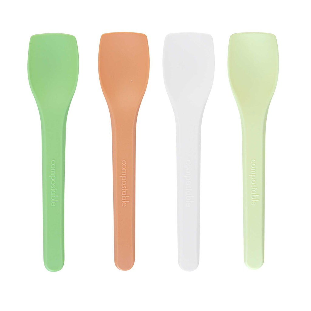 Basic Nature Assorted CPLA Plastic Ice Cream Spoon - Heat-Resistant, Compostable - 4" - 100 count box
