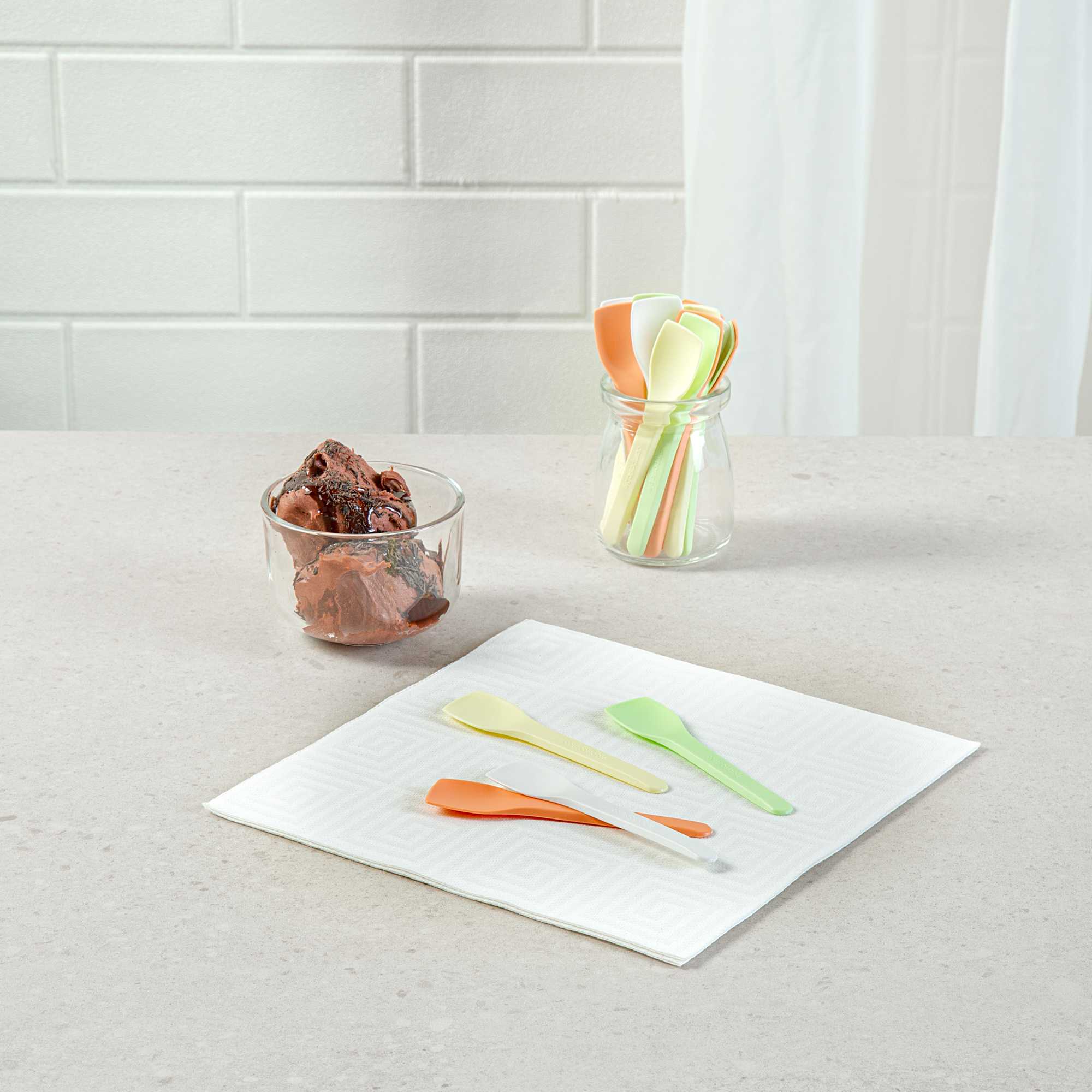 Basic Nature Assorted CPLA Plastic Ice Cream Spoon - Heat-Resistant, Compostable - 4" - 100 count box