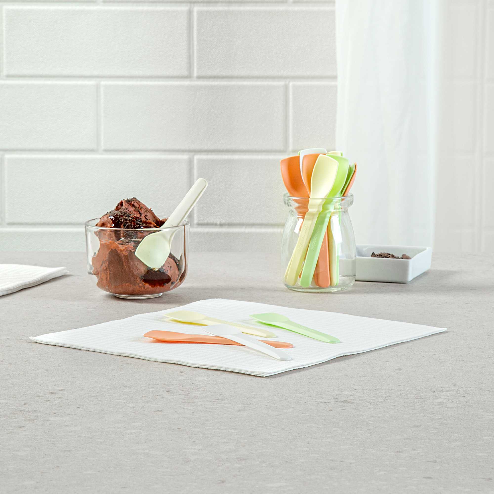 Basic Nature Assorted CPLA Plastic Ice Cream Spoon - Heat-Resistant, Compostable - 4" - 100 count box