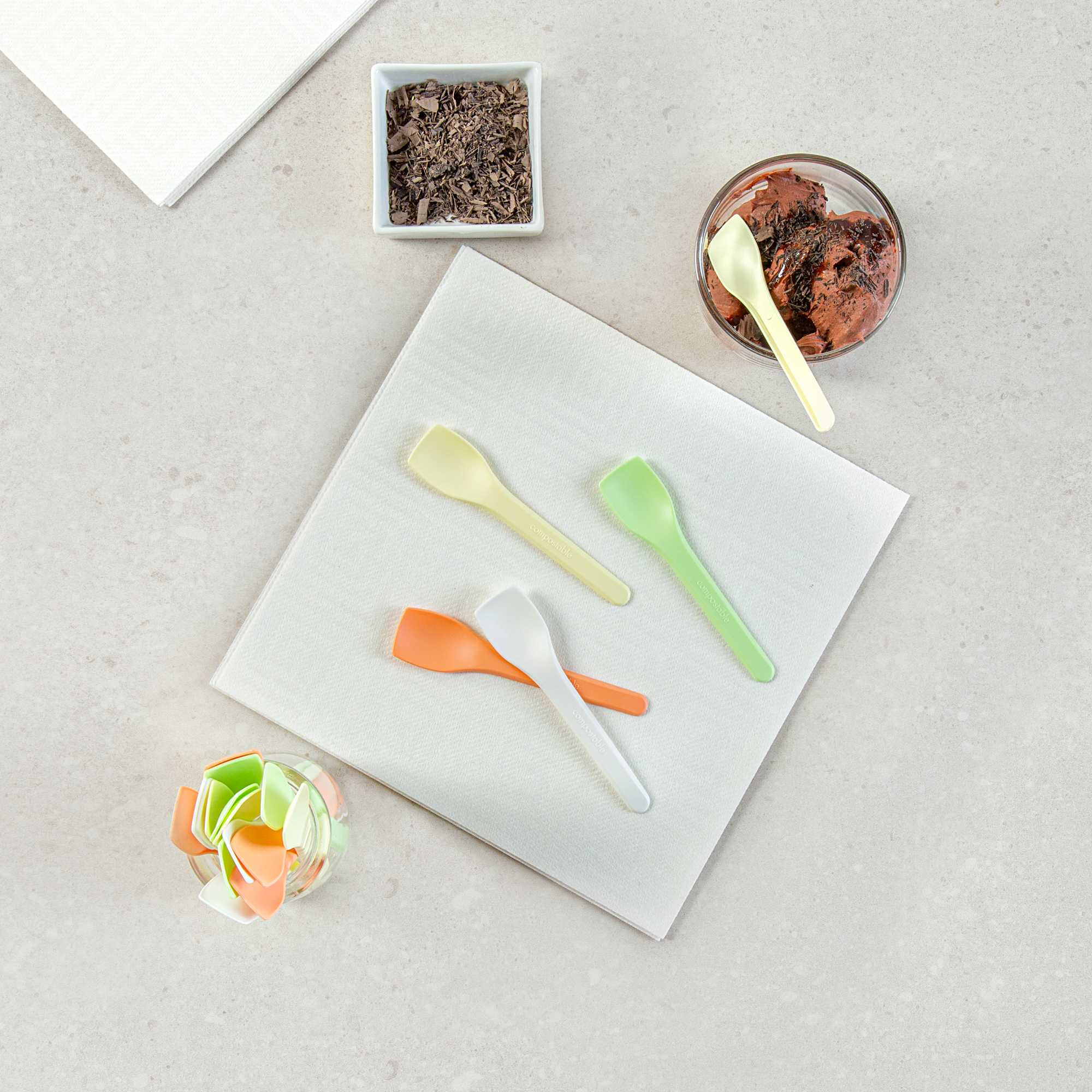 Basic Nature Assorted CPLA Plastic Ice Cream Spoon - Heat-Resistant, Compostable - 4" - 100 count box