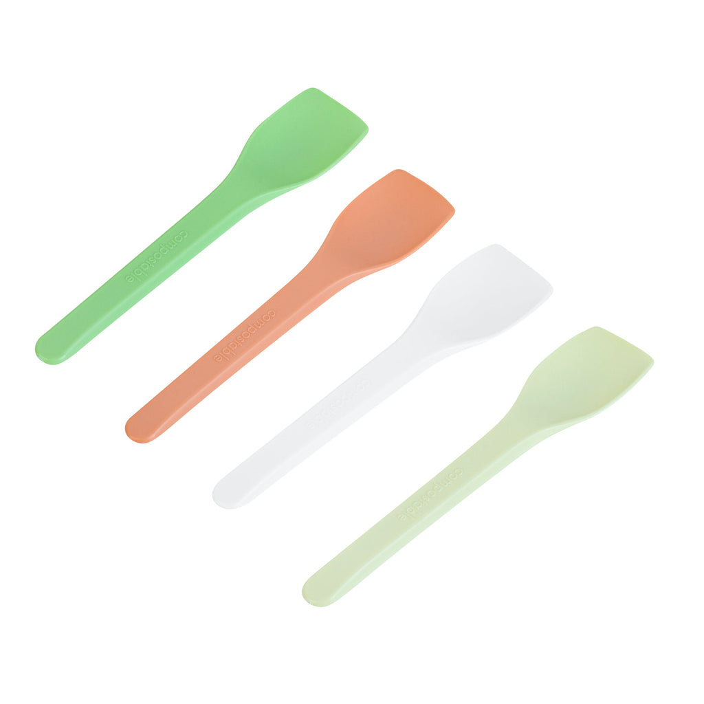 Basic Nature Assorted CPLA Plastic Ice Cream Spoon - Heat-Resistant, Compostable - 4" - 1000 count box