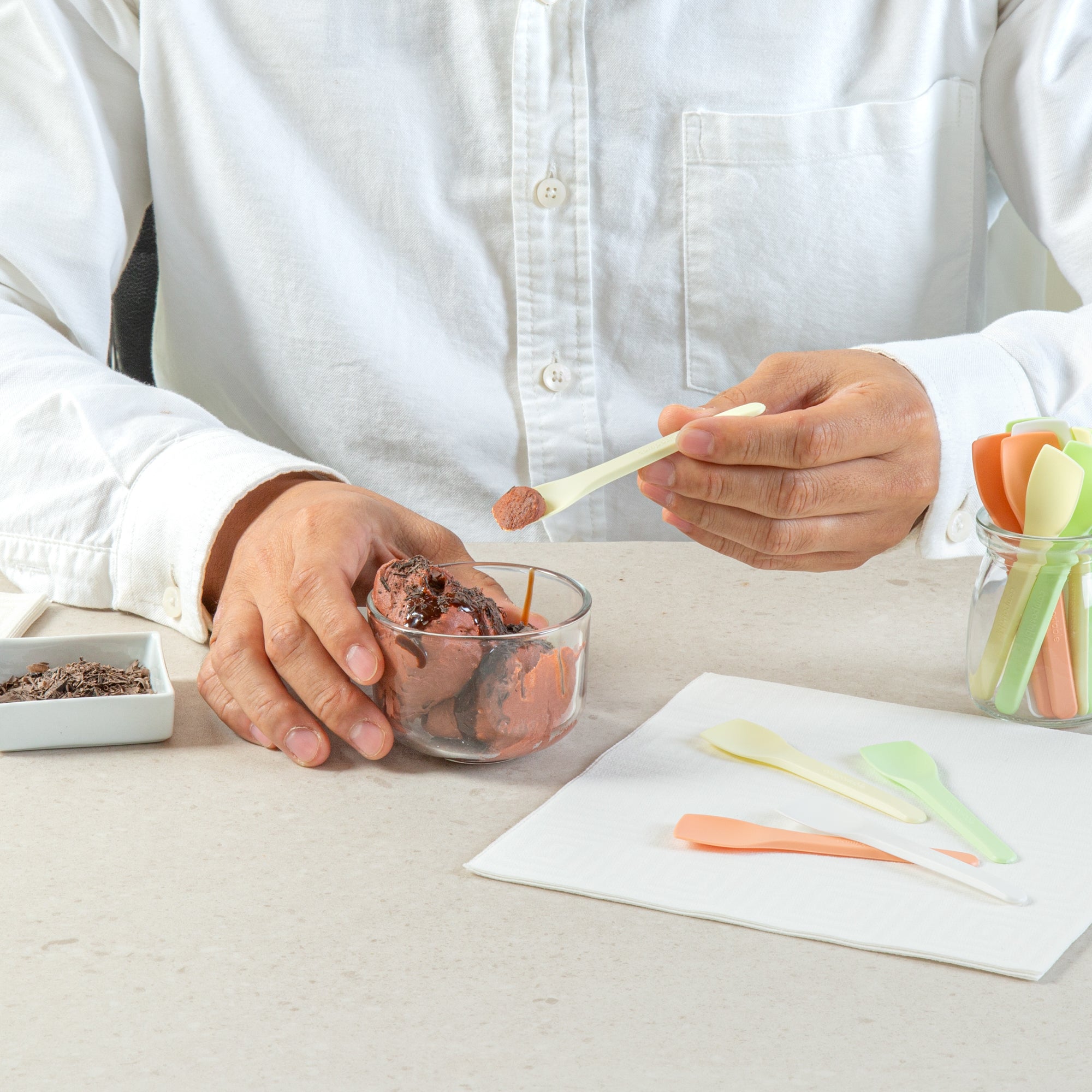 Basic Nature Assorted CPLA Plastic Ice Cream Spoon - Heat-Resistant, Compostable - 4" - 1000 count box