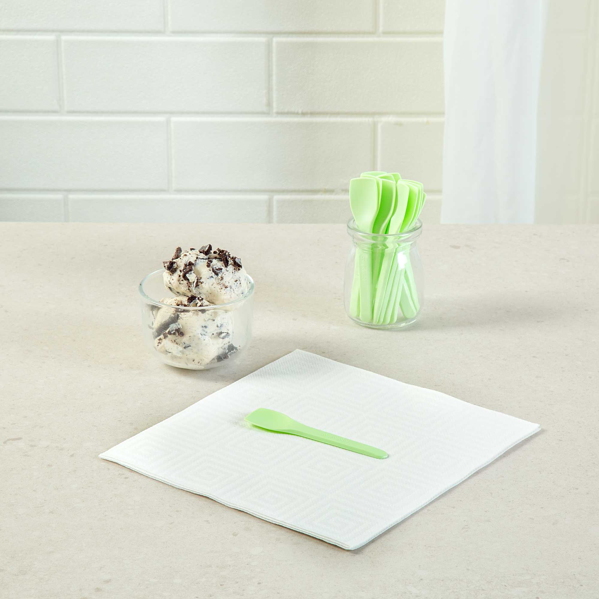 Basic Nature Green CPLA Plastic Ice Cream Spoon - Heat-Resistant, Compostable - 4" - 100 count box