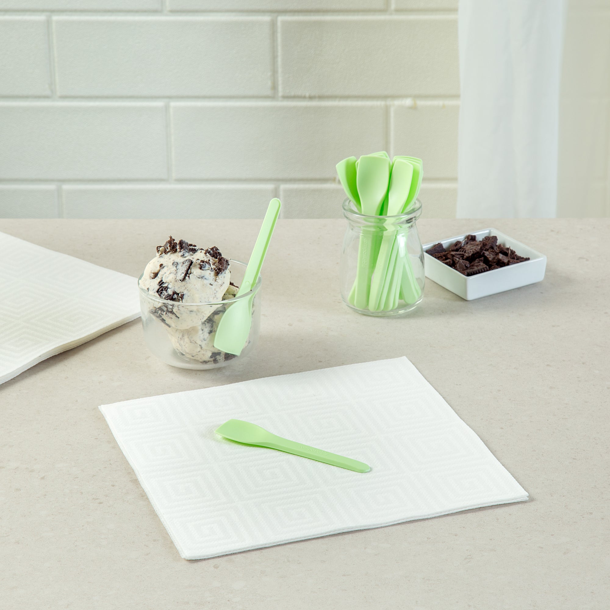 Basic Nature Green CPLA Plastic Ice Cream Spoon - Heat-Resistant, Compostable - 4" - 1000 count box