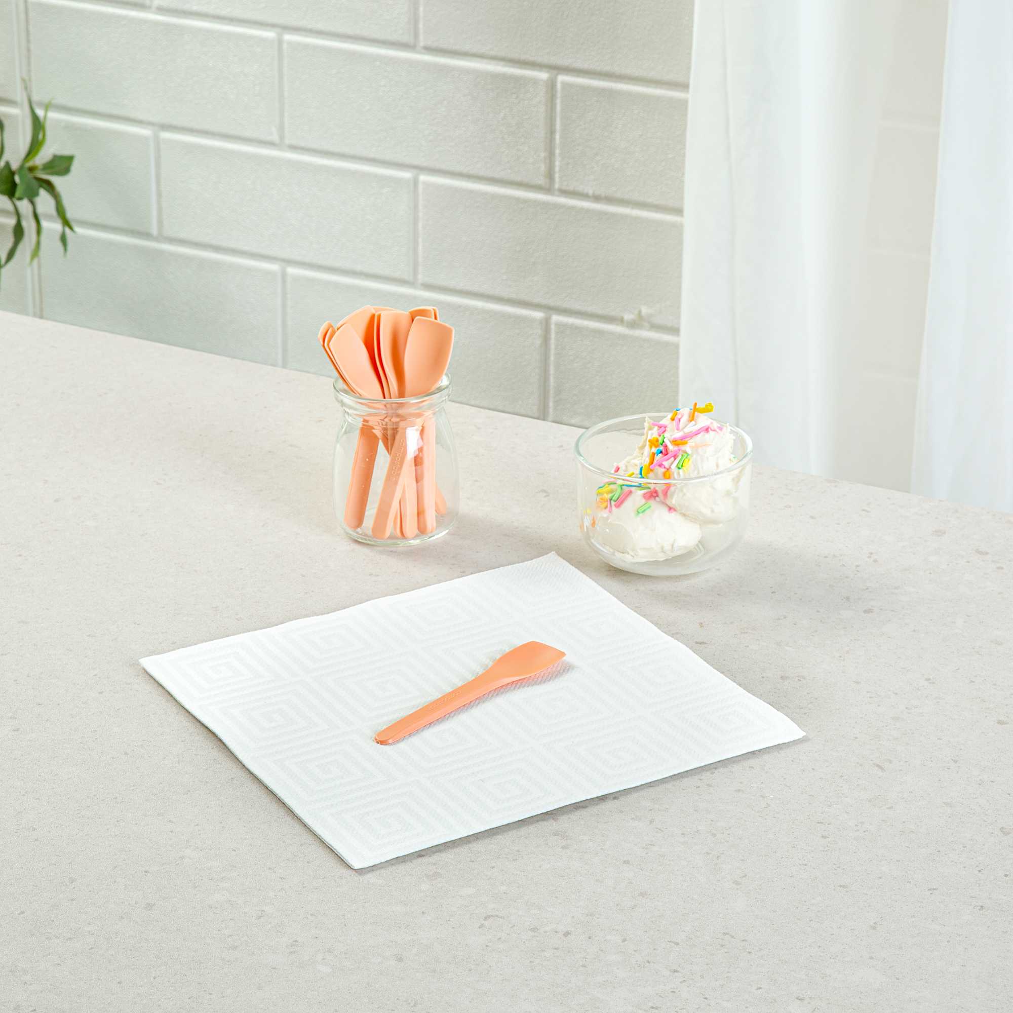 Basic Nature Orange CPLA Plastic Ice Cream Spoon - Heat-Resistant, Compostable - 4" - 100 count box