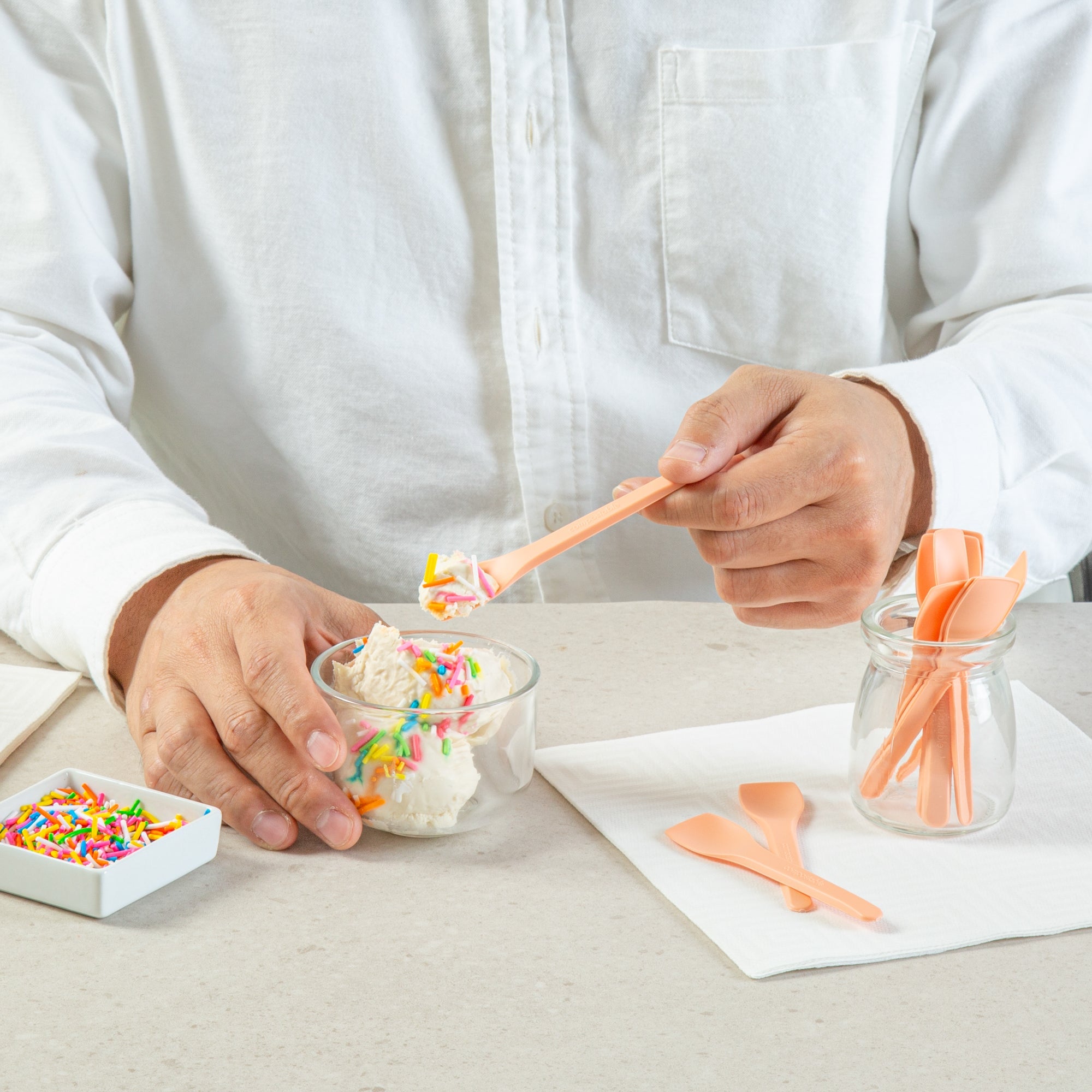 Basic Nature Orange CPLA Plastic Ice Cream Spoon - Heat-Resistant, Compostable - 4" - 1000 count box