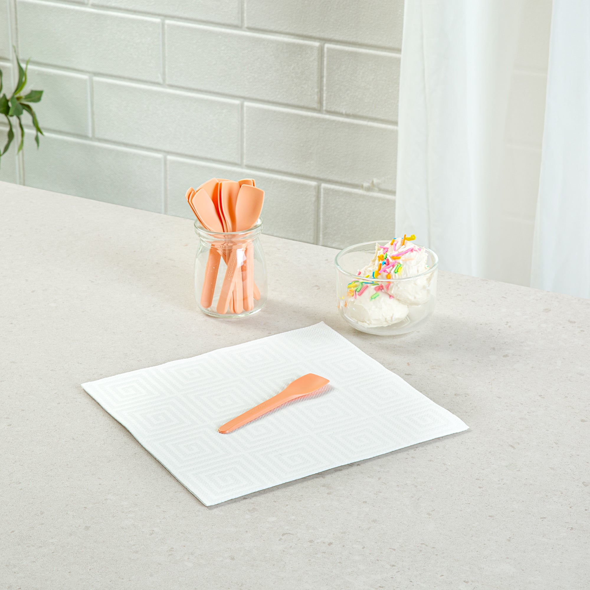 Basic Nature Orange CPLA Plastic Ice Cream Spoon - Heat-Resistant, Compostable - 4" - 1000 count box