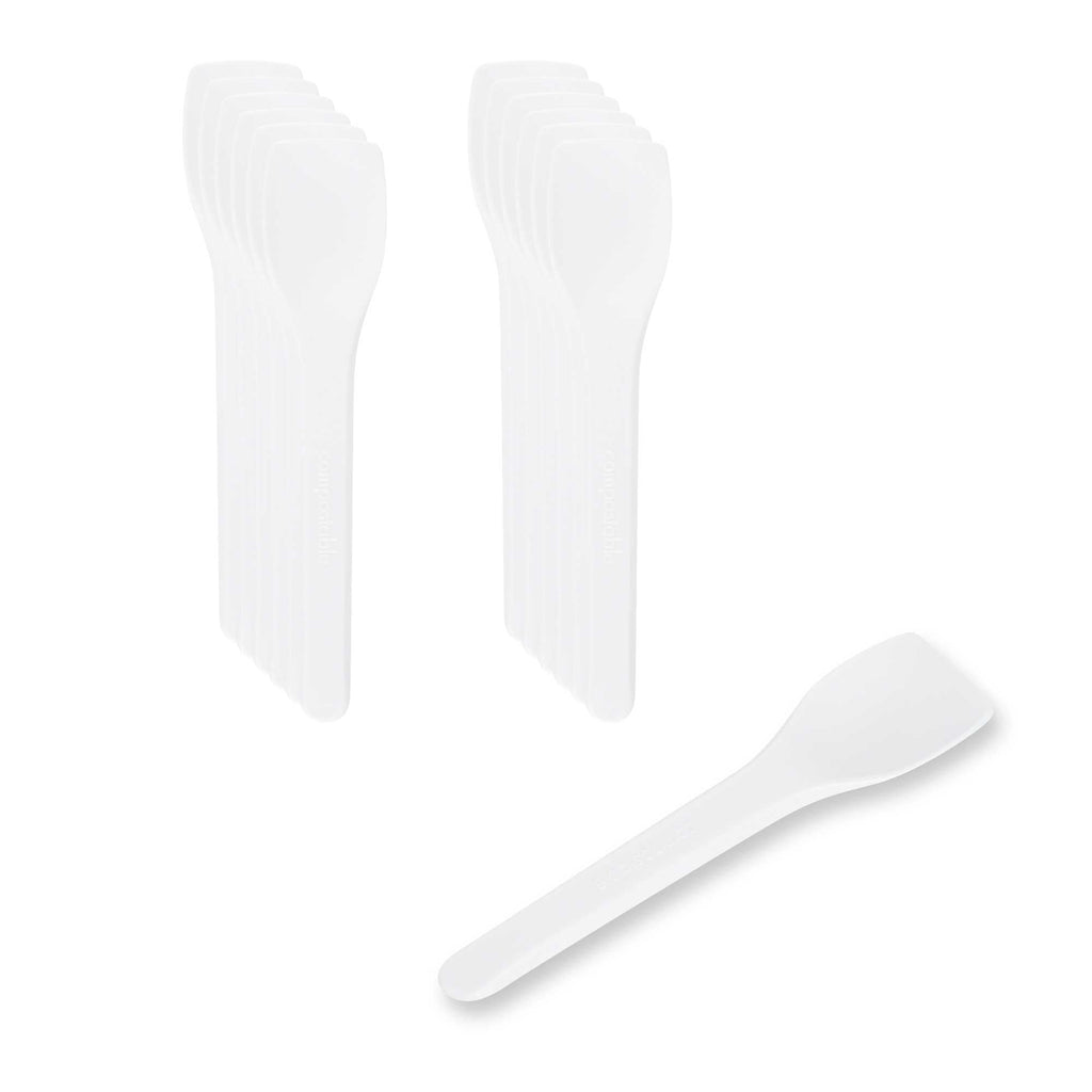 Basic Nature White CPLA Plastic Ice Cream Spoon - Heat-Resistant, Compostable - 4" - 100 count box