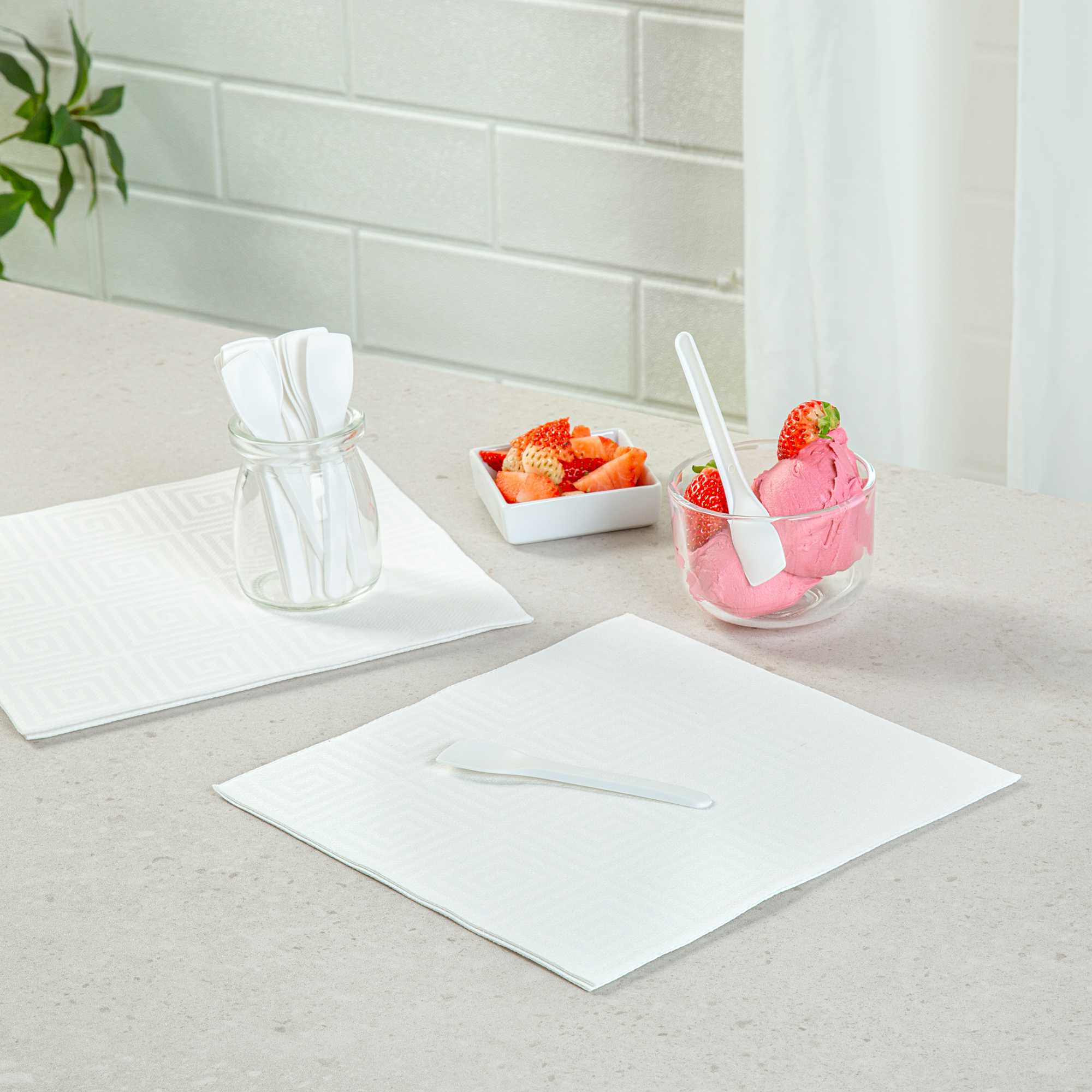 Basic Nature White CPLA Plastic Ice Cream Spoon - Heat-Resistant, Compostable - 4" - 100 count box
