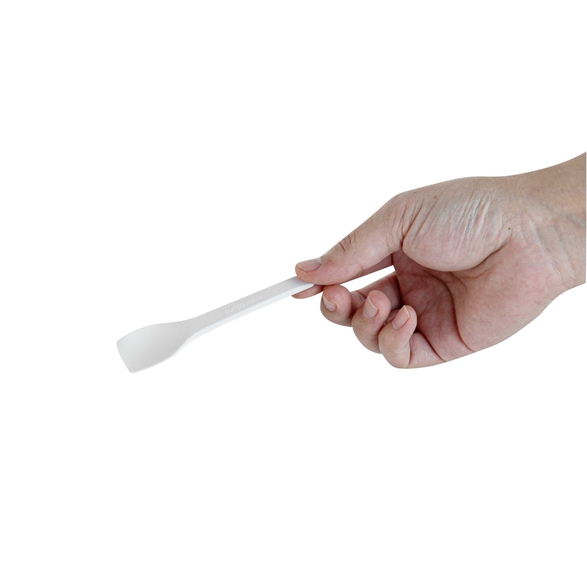 Basic Nature White CPLA Plastic Ice Cream Spoon - Heat-Resistant, Compostable - 4" - 100 count box