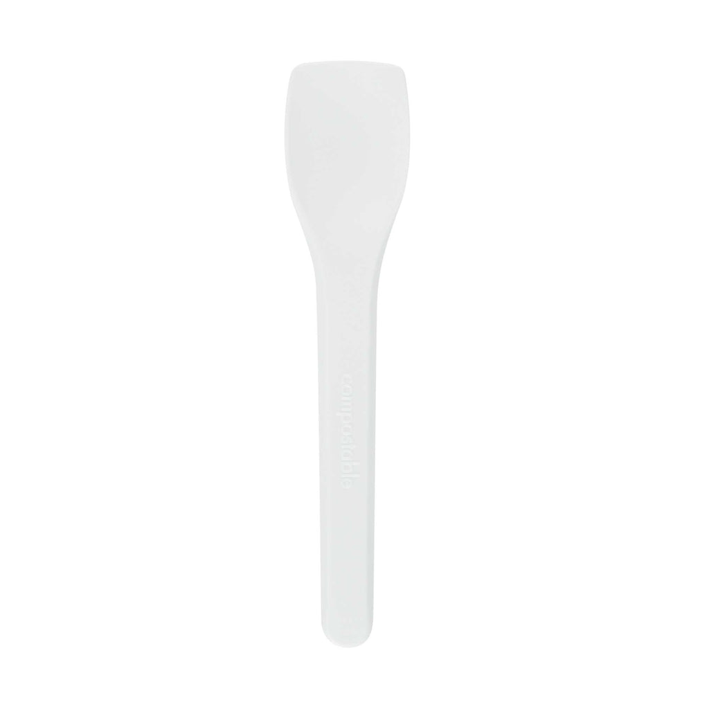Basic Nature White CPLA Plastic Ice Cream Spoon - Heat-Resistant, Compostable - 4" - 100 count box