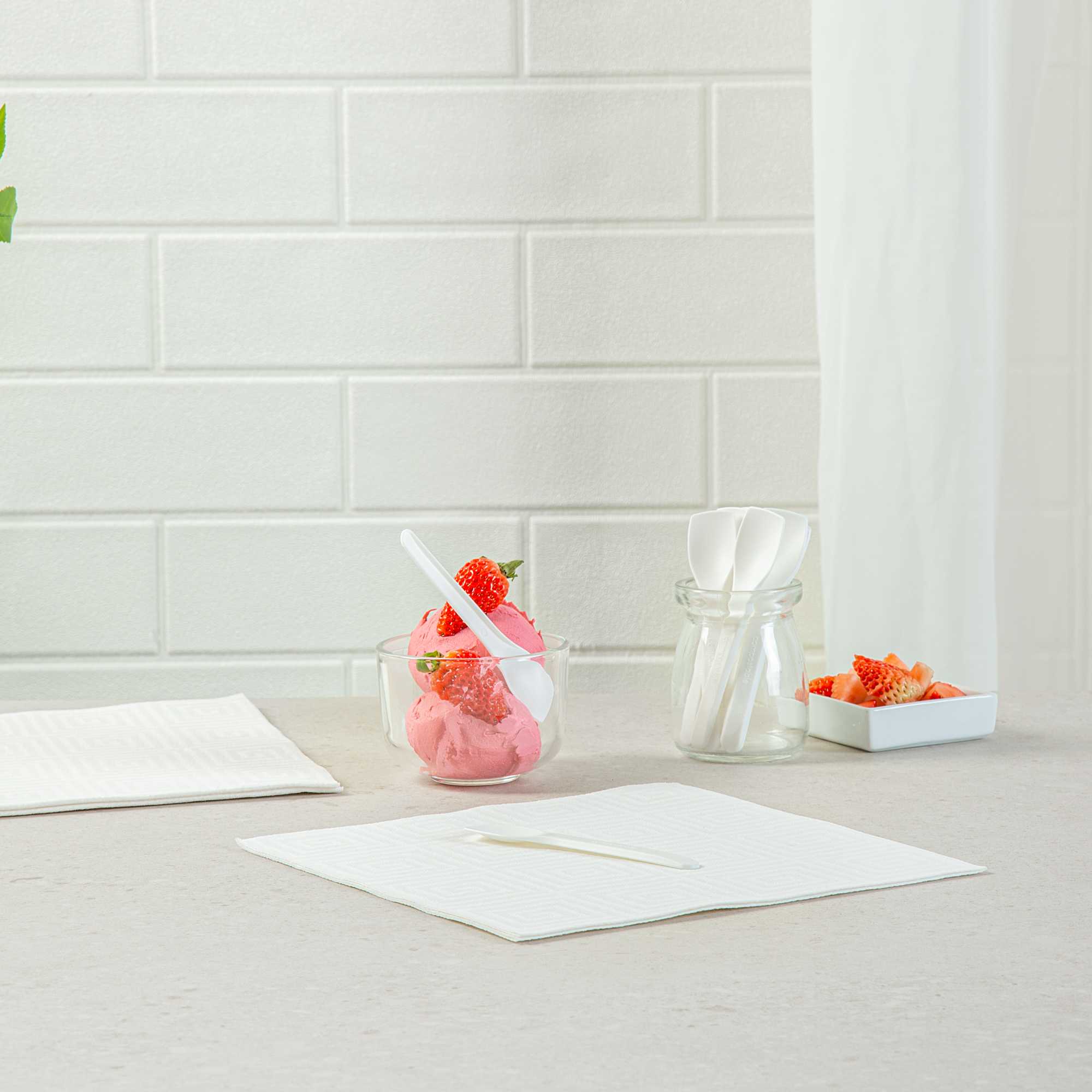 Basic Nature White CPLA Plastic Ice Cream Spoon - Heat-Resistant, Compostable - 4" - 100 count box