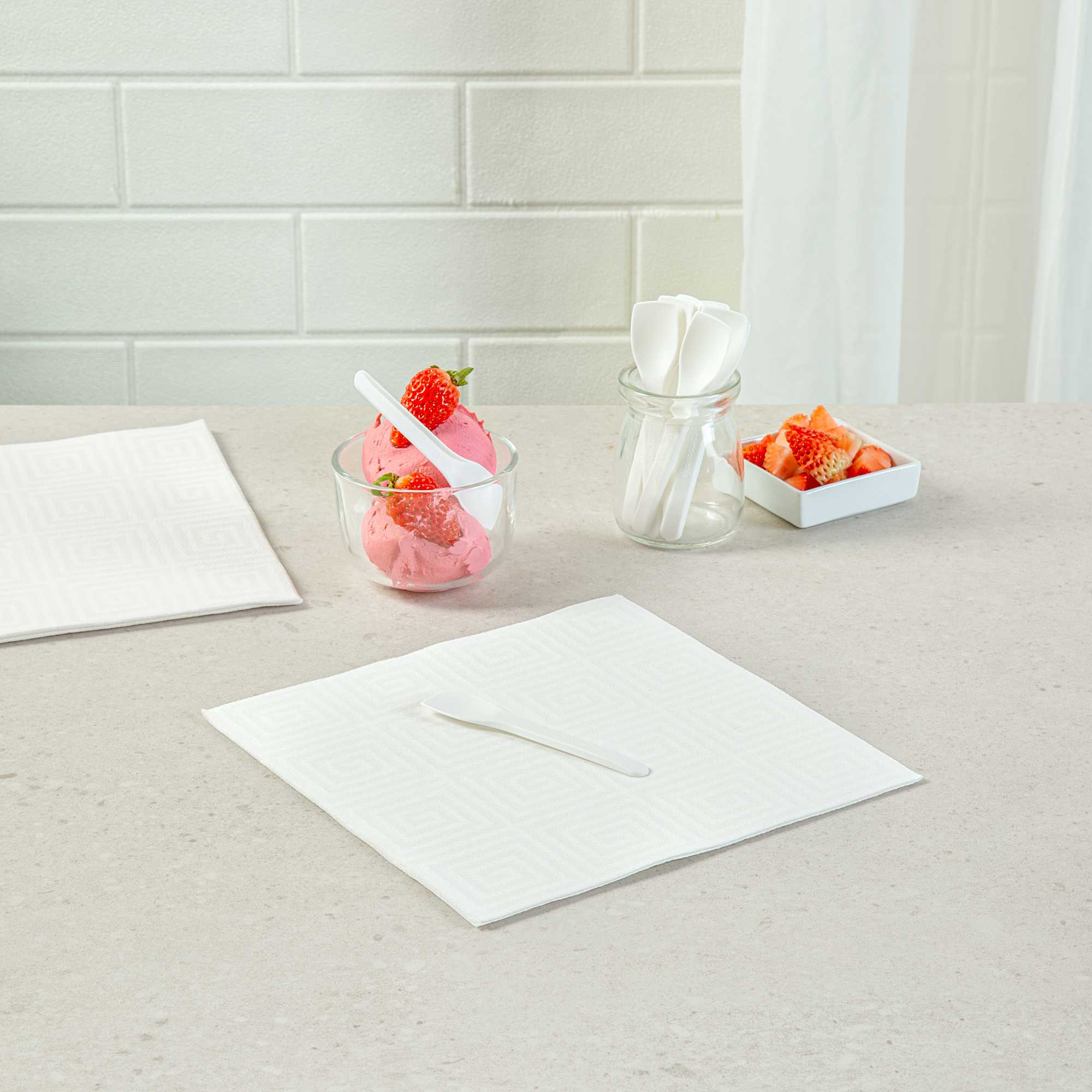 Basic Nature White CPLA Plastic Ice Cream Spoon - Heat-Resistant, Compostable - 4" - 100 count box