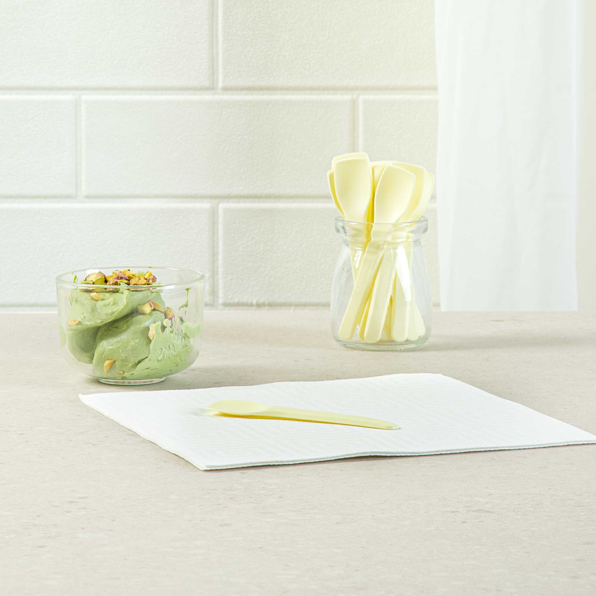 Basic Nature Yellow CPLA Plastic Ice Cream Spoon - Heat-Resistant, Compostable - 4" - 100 count box