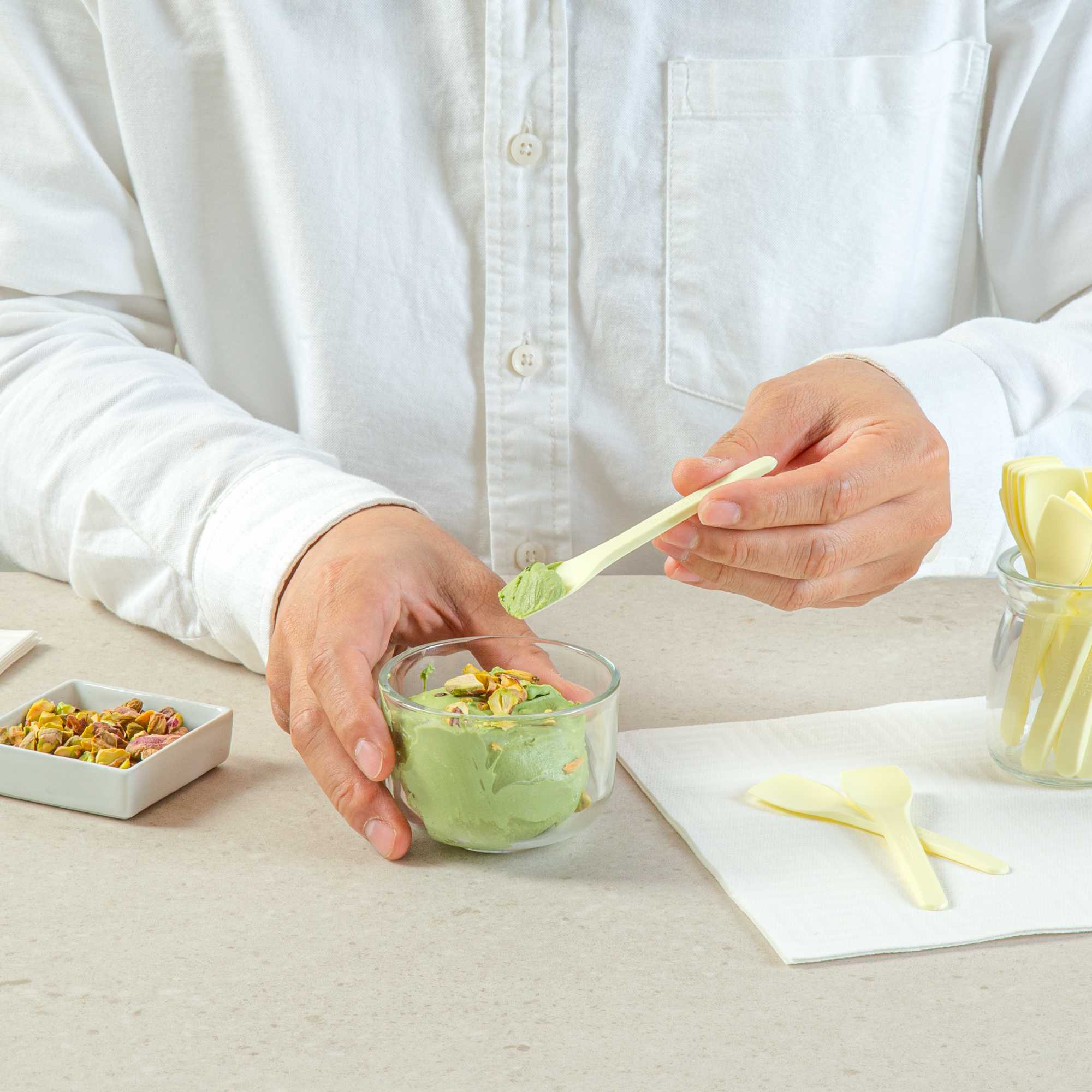 Basic Nature Yellow CPLA Plastic Ice Cream Spoon - Heat-Resistant, Compostable - 4" - 100 count box