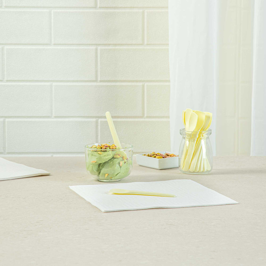 Basic Nature Yellow CPLA Plastic Ice Cream Spoon - Heat-Resistant, Compostable - 4" - 100 count box