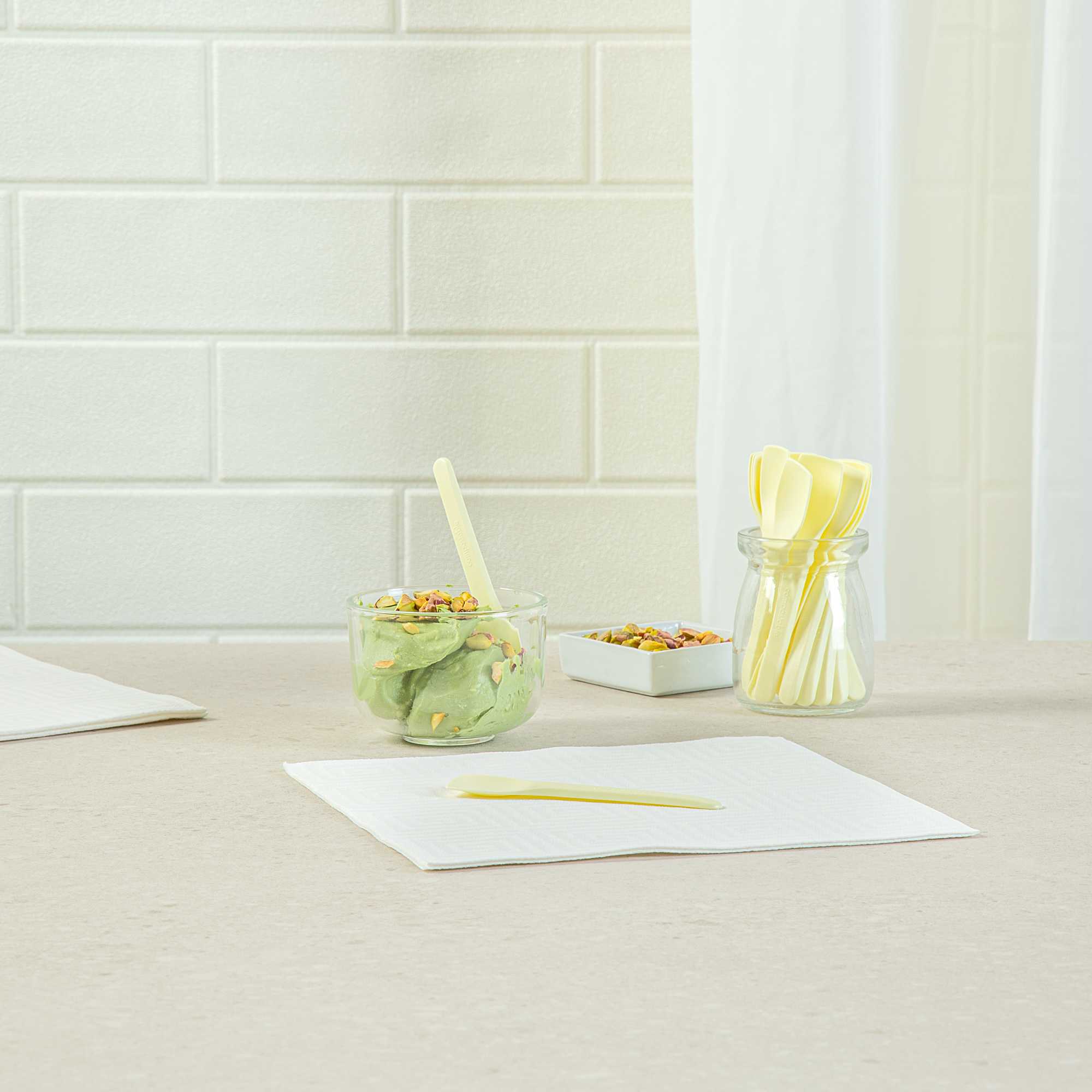 Basic Nature Yellow CPLA Plastic Ice Cream Spoon - Heat-Resistant, Compostable - 4" - 100 count box