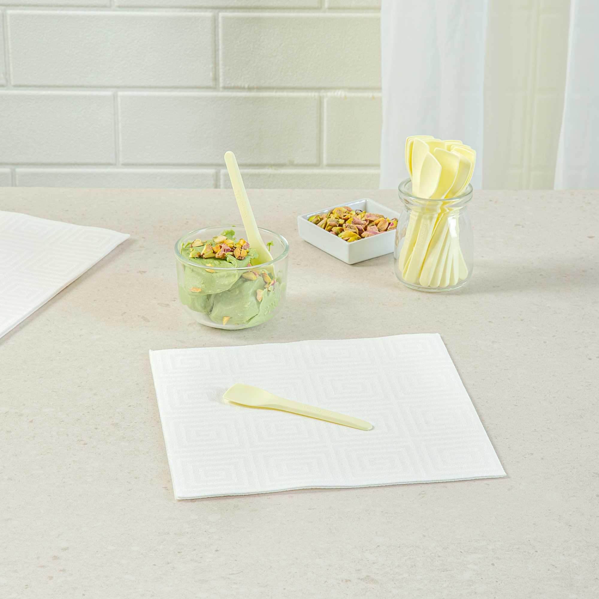 Basic Nature Yellow CPLA Plastic Ice Cream Spoon - Heat-Resistant, Compostable - 4" - 100 count box