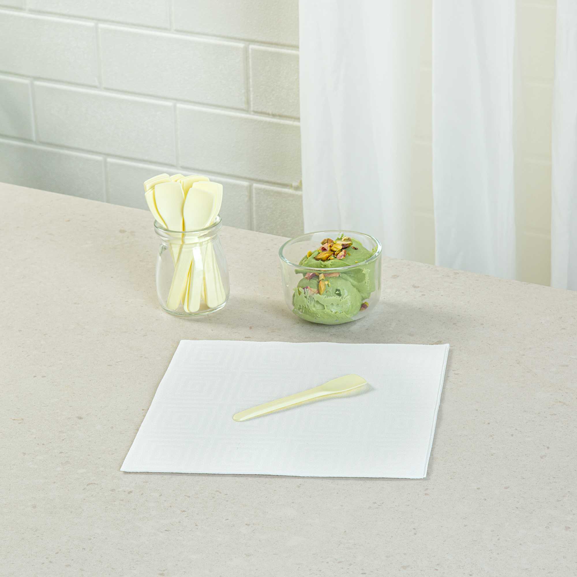 Basic Nature Yellow CPLA Plastic Ice Cream Spoon - Heat-Resistant, Compostable - 4" - 100 count box
